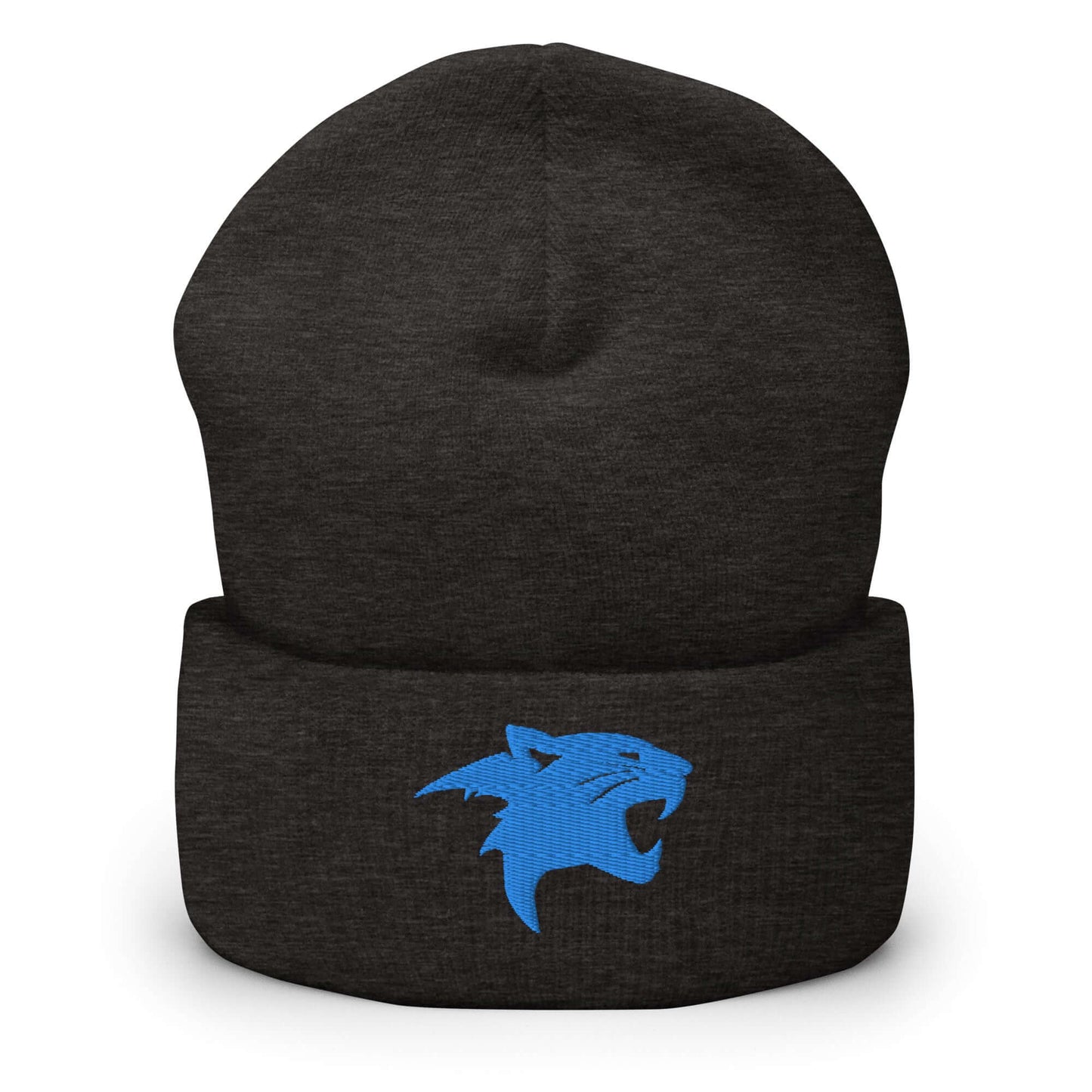 Cuffed Beanie "Panther Head" Blue One Size agility,animal motif,beanie,beast mode,bold design,iconic,motivational,nature-inspired,panther,power,stealth,strength,unique design,unisex,warmth,wild,winter wear