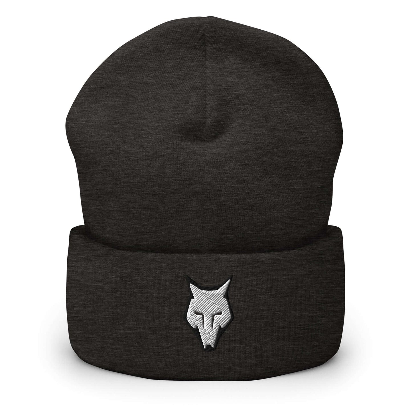 Cuffed Beanie Wolf Logo "LOBO" White One Size alpha,animal motif,beanie,bold design,courage,endurance,freedom,iconic,lone wolf,motivational,nature-inspired,predator,resilience,stealth,strength,survival,unique design,unisex,warmth,wild spirit,winter wear,w