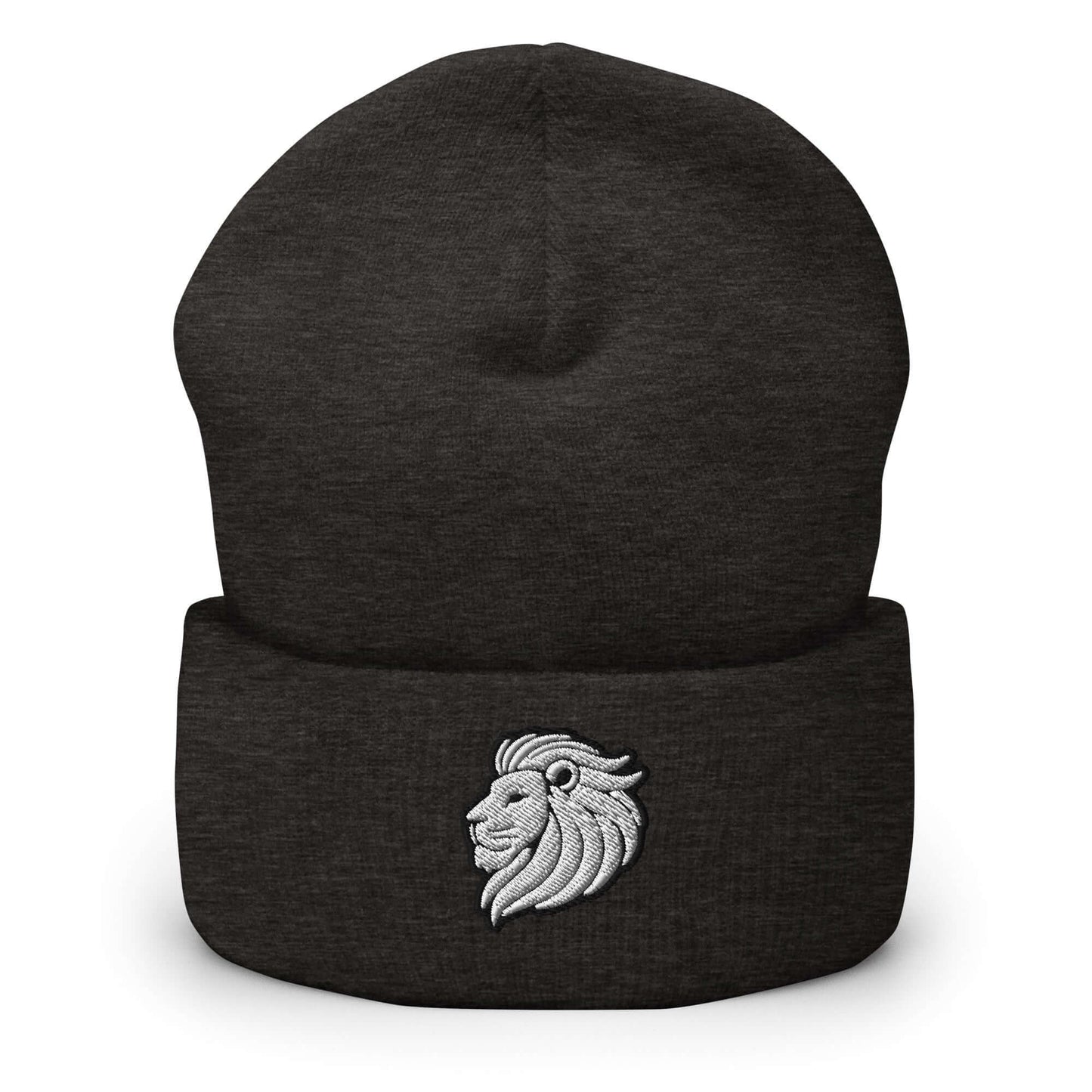 Cuffed Beanie "LION HEAD" White One Size animal motif,beanie,bold design,courage,iconic,leadership,lion,majesty,motivational,nature,nature-inspired,noble,power,strength,unique design,unisex,warmth,winter wear