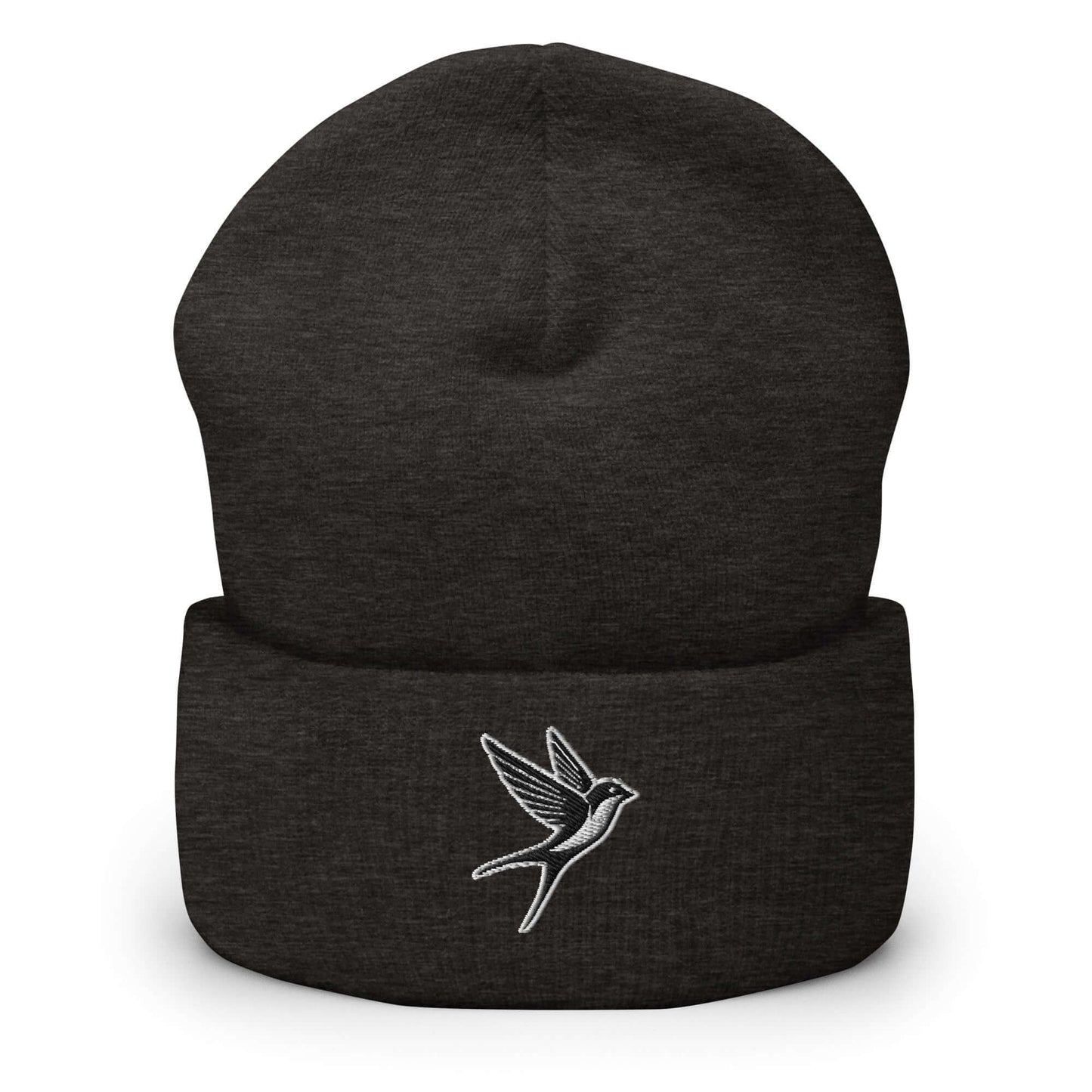 Cuffed Beanie "SWALLOW" Black One Size animal motif,beanie,bold design,elegance,endurance,flight,freedom,iconic,journey,motivational,nature-inspired,resilience,spirit animal,swallow,transformation,unique design,unisex,warmth,winter wear