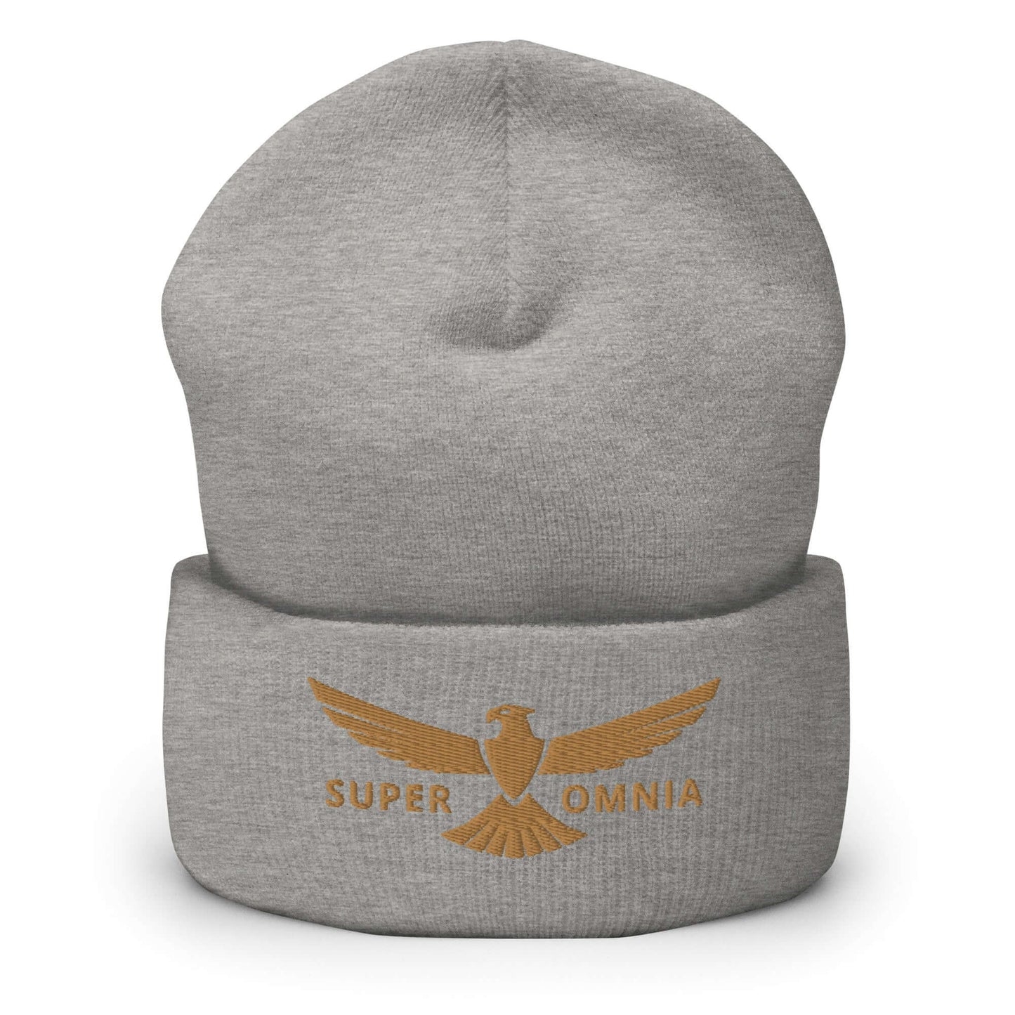 Cuffed Beanie Eagle "SUPER OMNIA" Old Gold One Size above all,animal motif,beanie,bold design,eagle,focus,freedom,iconic,independence,motivational,nature-inspired,resilience,soar,strength,unique design,unisex,vision,warmth,winter wear