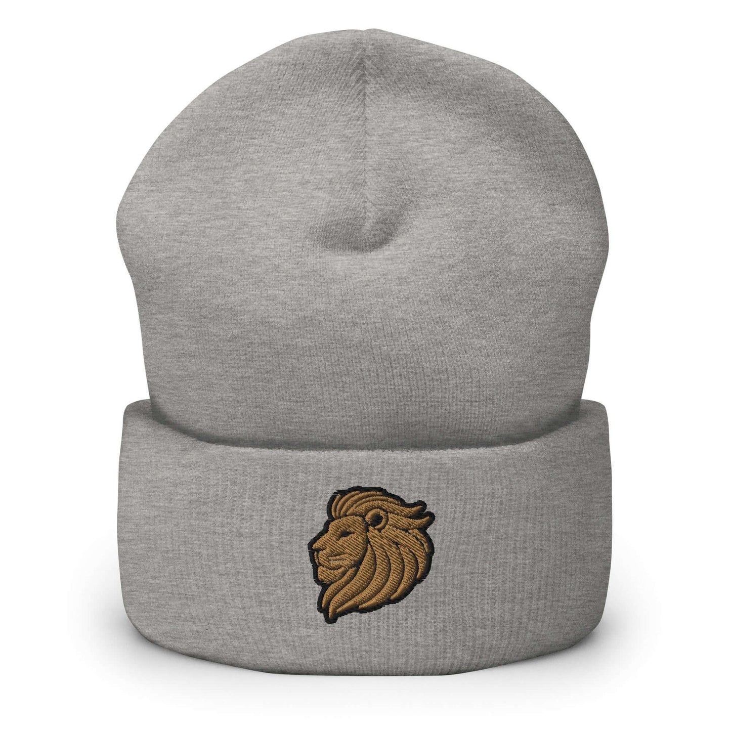 Cuffed Beanie "LION HEAD" Old Gold One Size animal motif,beanie,bold design,courage,iconic,leadership,lion,majesty,motivational,nature,nature-inspired,noble,power,strength,unique design,unisex,warmth,winter wear