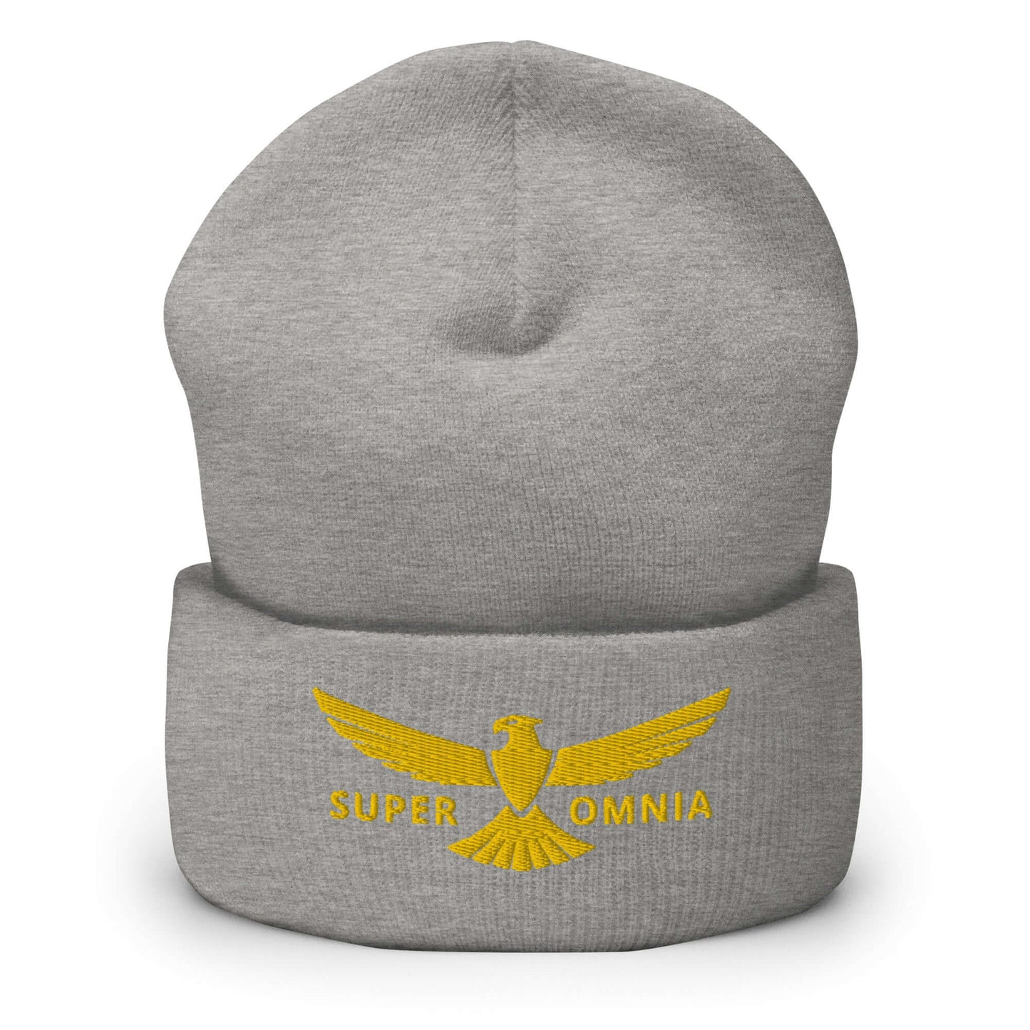 Cuffed Beanie Eagle "SUPER OMNIA" Gold One Size above all,animal motif,beanie,bold design,eagle,focus,freedom,iconic,independence,motivational,nature-inspired,resilience,soar,strength,unique design,unisex,vision,warmth,winter wear