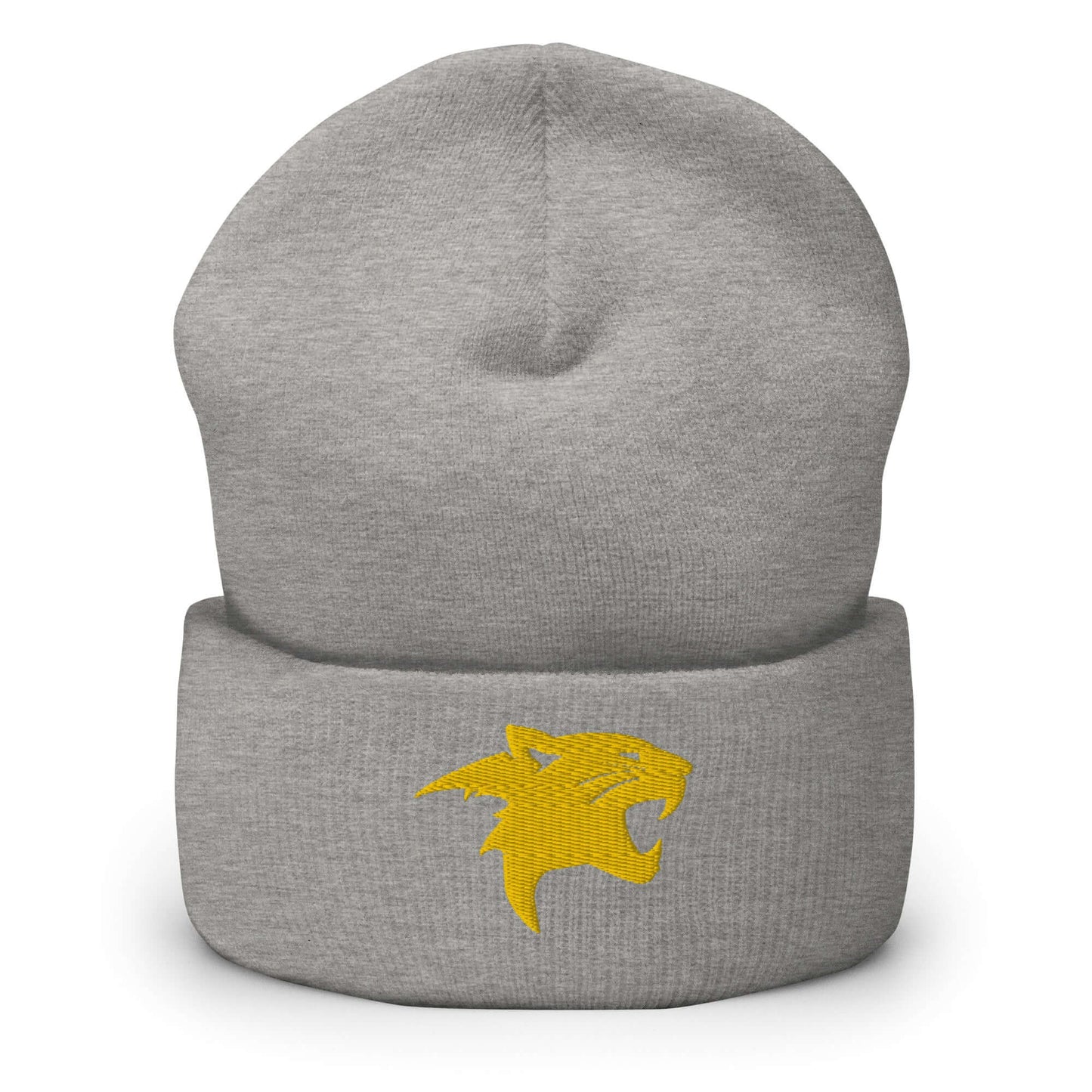 Cuffed Beanie "Panther Head" Gold One Size agility,animal motif,beanie,beast mode,bold design,iconic,motivational,nature-inspired,panther,power,stealth,strength,unique design,unisex,warmth,wild,winter wear