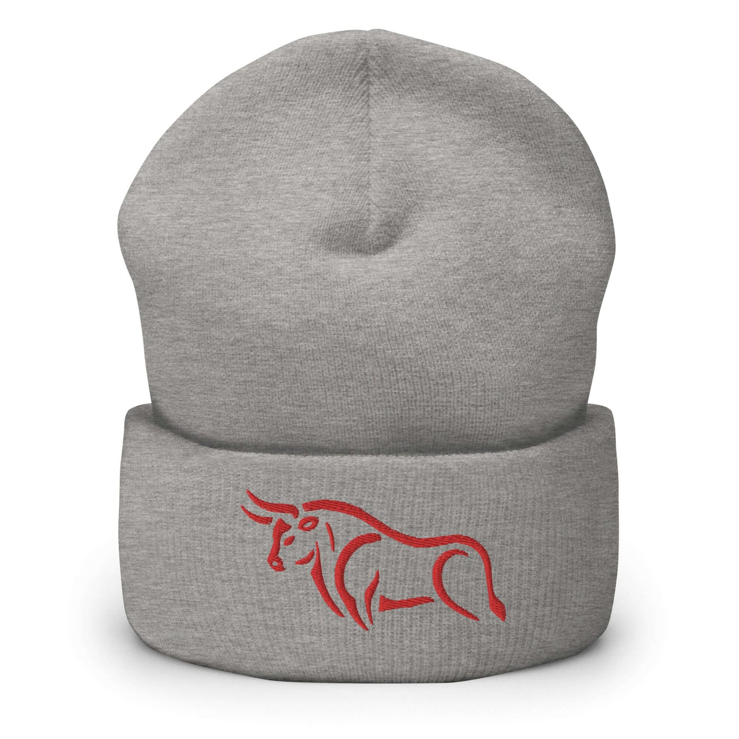 Cuffed Beanie "BULL SPIRIT 2" Red One Size animal motif,beanie,bold design,bull,endurance,iconic,motivational,nature-inspired,power,resilience,spirit,strength,unique design,unisex,warmth,winter wear