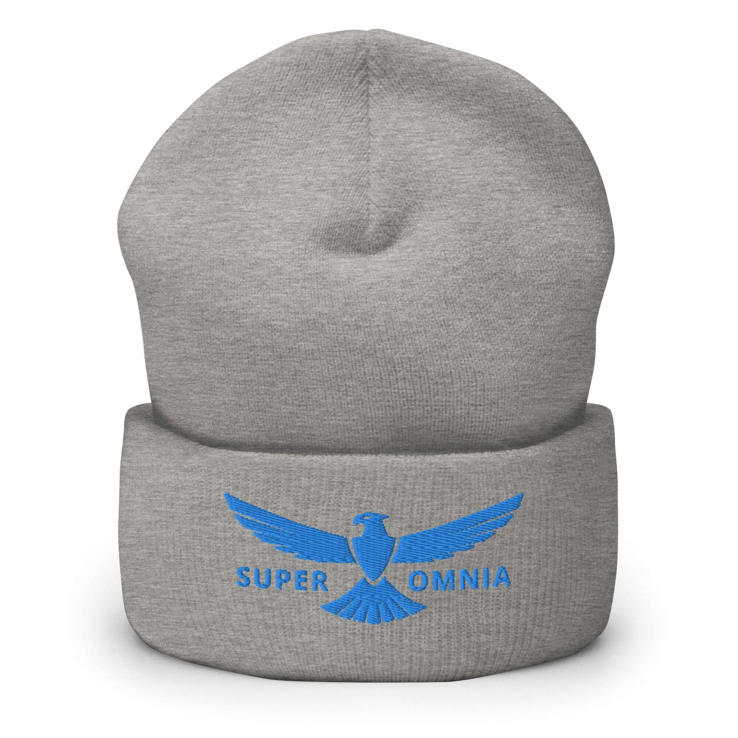 Cuffed Beanie Eagle "SUPER OMNIA" Blue One Size above all,animal motif,beanie,bold design,eagle,focus,freedom,iconic,independence,motivational,nature-inspired,resilience,soar,strength,unique design,unisex,vision,warmth,winter wear