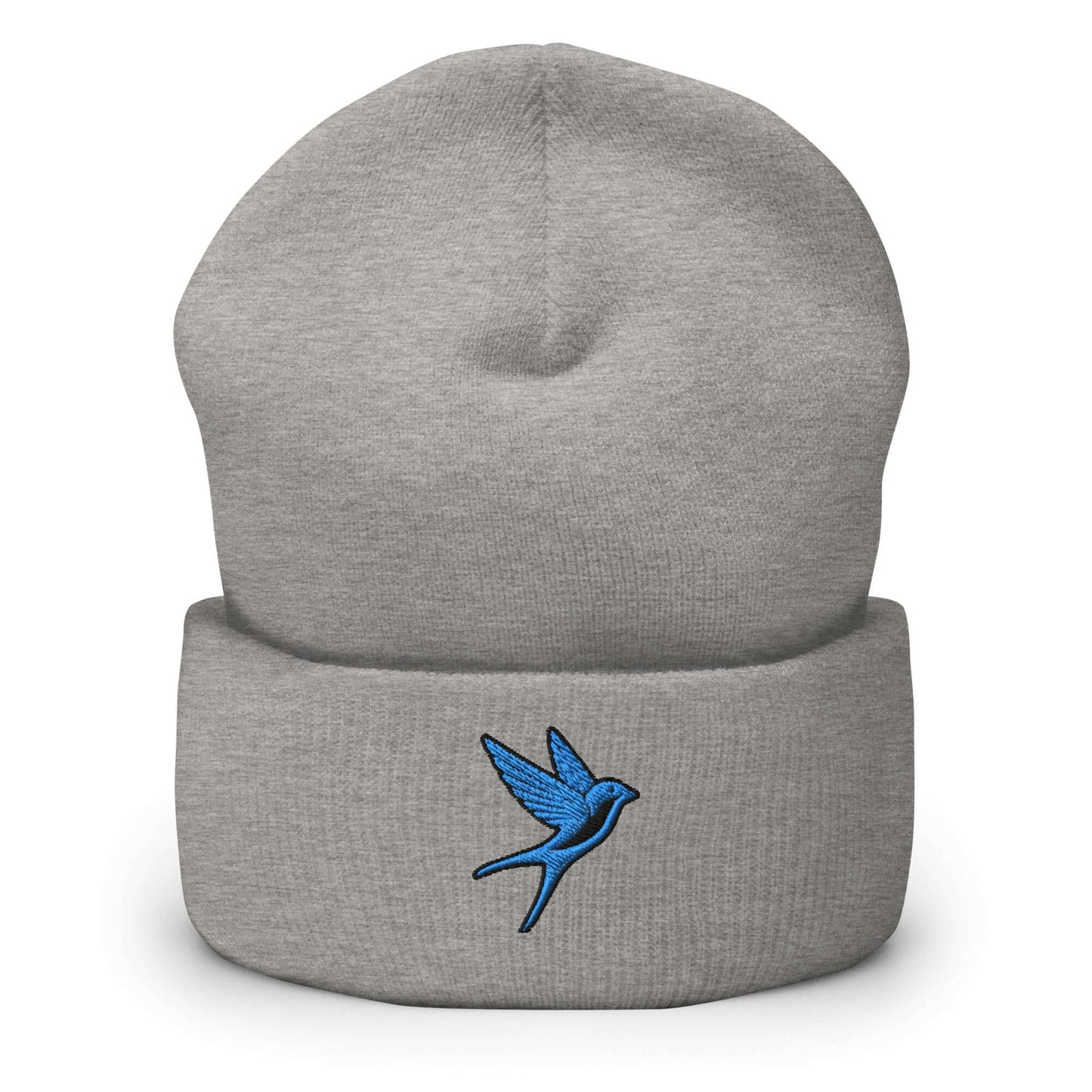 Cuffed Beanie "SWALLOW" Blue One Size animal motif,beanie,bold design,elegance,endurance,flight,freedom,iconic,journey,motivational,nature-inspired,resilience,spirit animal,swallow,transformation,unique design,unisex,warmth,winter wear