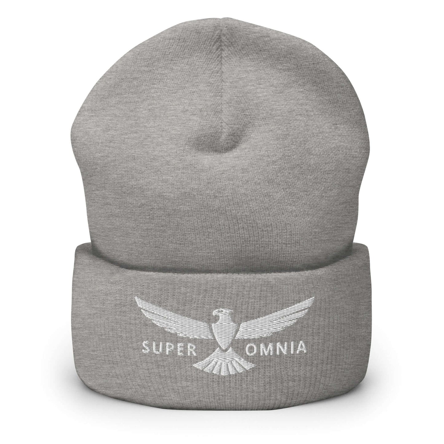 Cuffed Beanie Eagle "SUPER OMNIA" White One Size above all,animal motif,beanie,bold design,eagle,focus,freedom,iconic,independence,motivational,nature-inspired,resilience,soar,strength,unique design,unisex,vision,warmth,winter wear