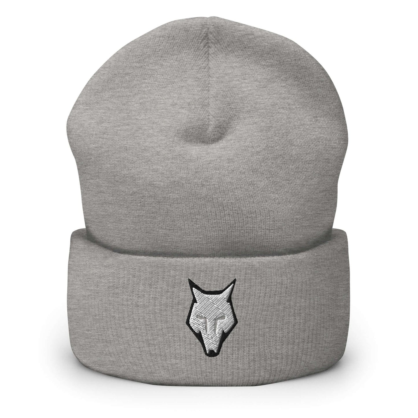 Cuffed Beanie Wolf Logo "LOBO" White One Size alpha,animal motif,beanie,bold design,courage,endurance,freedom,iconic,lone wolf,motivational,nature-inspired,predator,resilience,stealth,strength,survival,unique design,unisex,warmth,wild spirit,winter wear,w