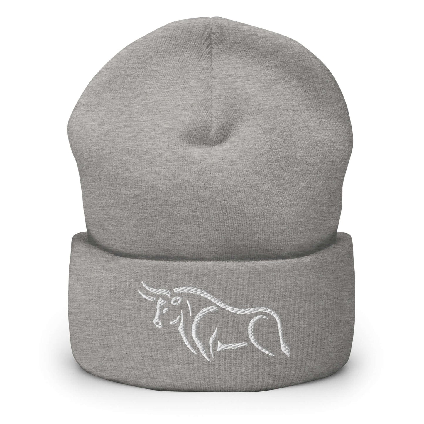 Cuffed Beanie "BULL SPIRIT 2" White One Size animal motif,beanie,bold design,bull,endurance,iconic,motivational,nature-inspired,power,resilience,spirit,strength,unique design,unisex,warmth,winter wear