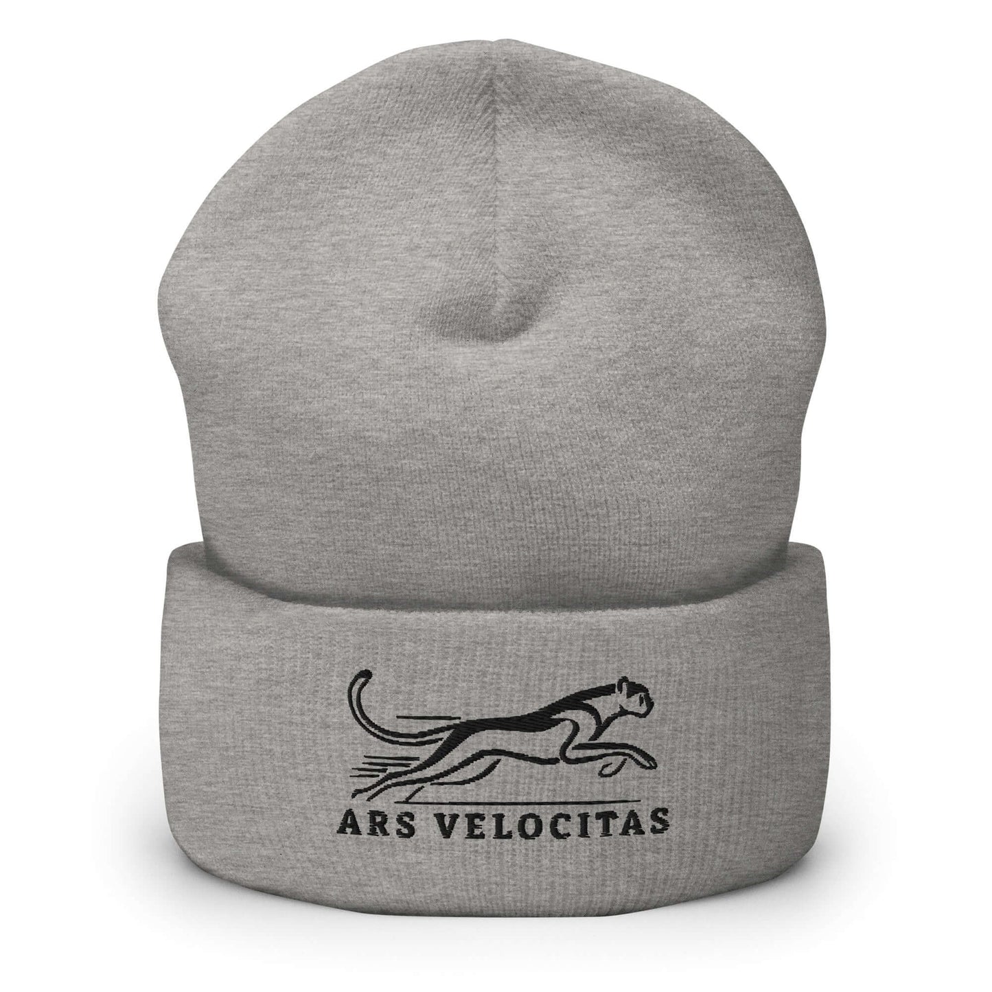 Cuffed Beanie Cheetah "ARS VELOCITAS" Black One Size agility,animal motif,beanie,bold design,cheetah,endurance,iconic,motivational,nature-inspired,predator,resilience,speed,stealth,strength,unique design,unisex,velocity,warmth,wild,winter wear