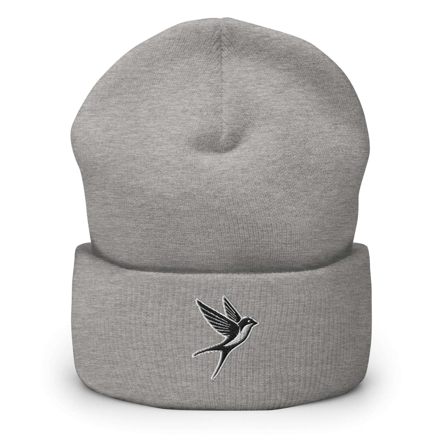 Cuffed Beanie "SWALLOW" Black One Size animal motif,beanie,bold design,elegance,endurance,flight,freedom,iconic,journey,motivational,nature-inspired,resilience,spirit animal,swallow,transformation,unique design,unisex,warmth,winter wear