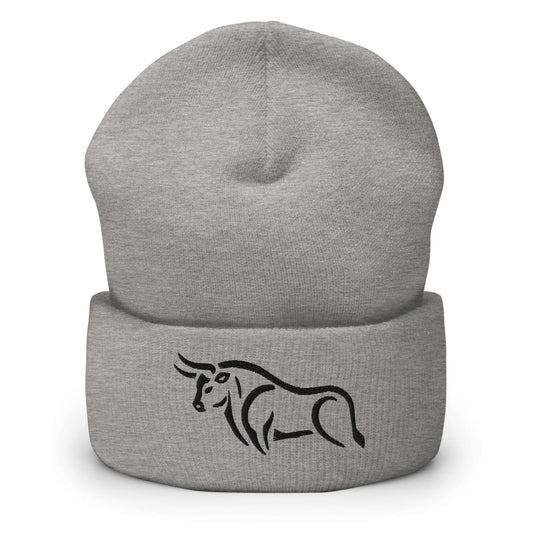 Cuffed Beanie "BULL SPIRIT 2" Black One Size animal motif,beanie,bold design,bull,endurance,iconic,motivational,nature-inspired,power,resilience,spirit,strength,unique design,unisex,warmth,winter wear