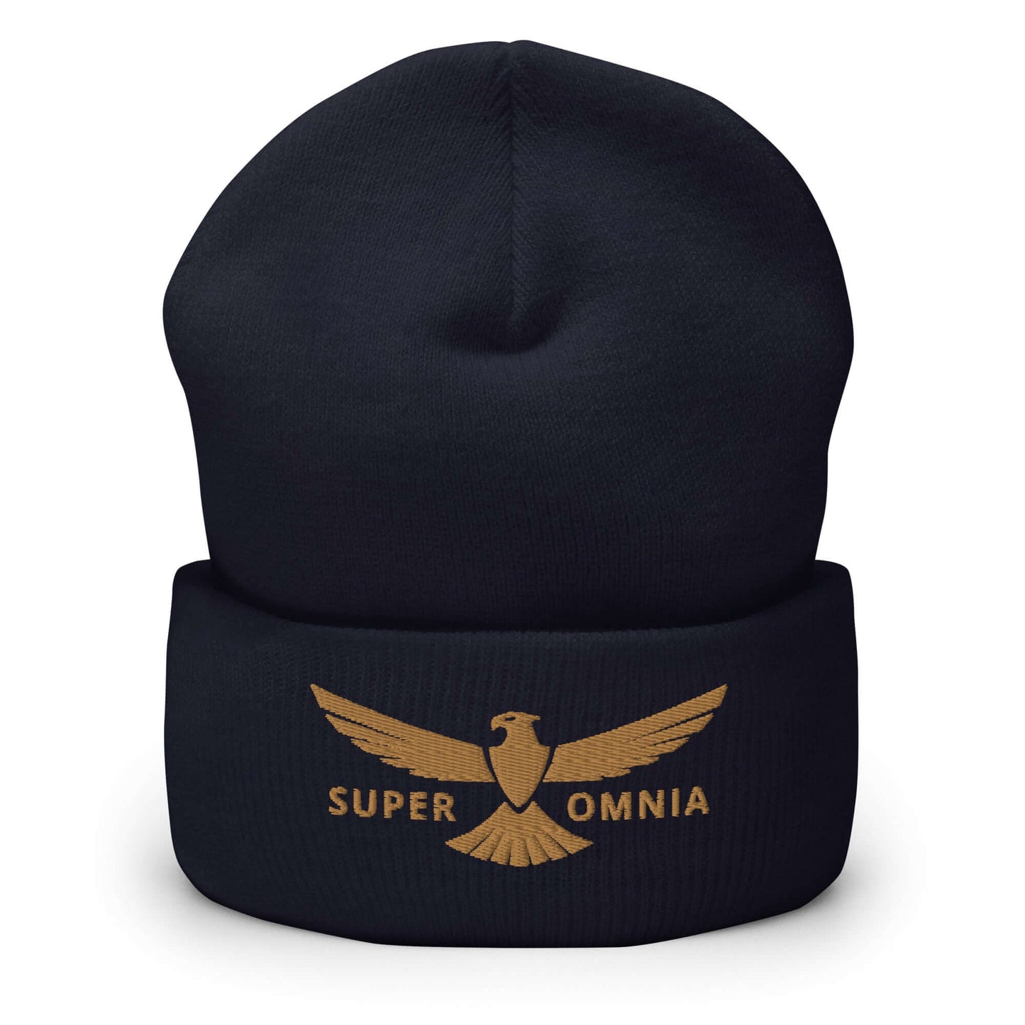 Cuffed Beanie Eagle "SUPER OMNIA" Old Gold One Size above all,animal motif,beanie,bold design,eagle,focus,freedom,iconic,independence,motivational,nature-inspired,resilience,soar,strength,unique design,unisex,vision,warmth,winter wear