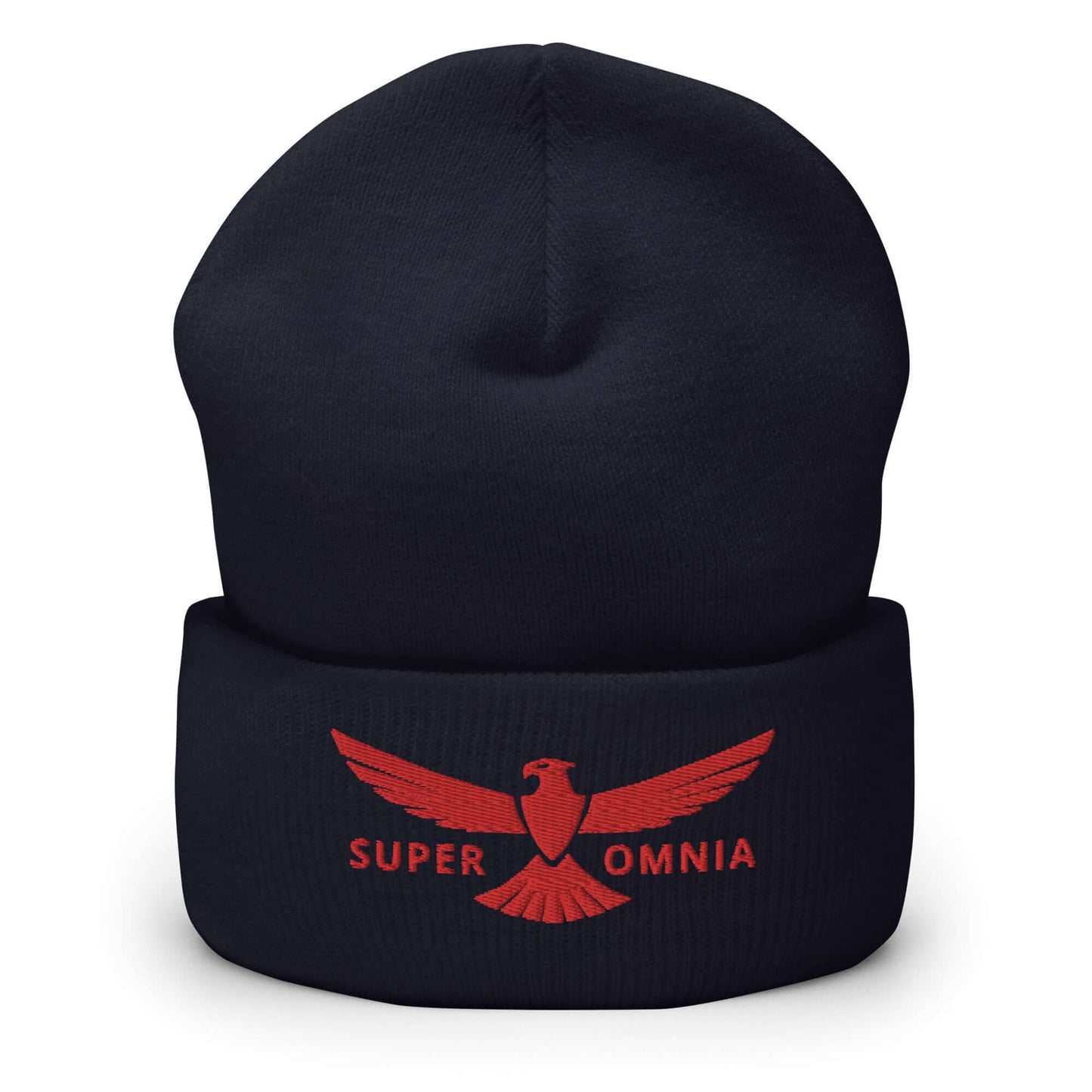 Cuffed Beanie Eagle "SUPER OMNIA" Red One Size above all,animal motif,beanie,bold design,eagle,focus,freedom,iconic,independence,motivational,nature-inspired,resilience,soar,strength,unique design,unisex,vision,warmth,winter wear