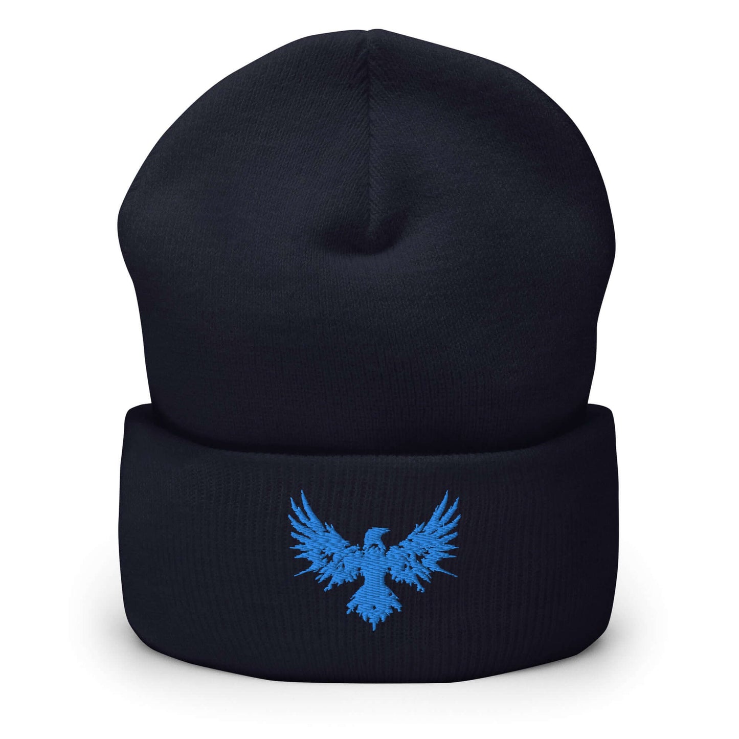 Cuffed Beanie Raven "ENIGMA" Blue One Size animal motif,beanie,bold design,endurance,enigma,freedom,iconic,motivational,mystery,nature-inspired,raven,transformation,unique design,unisex,warmth,winter wear