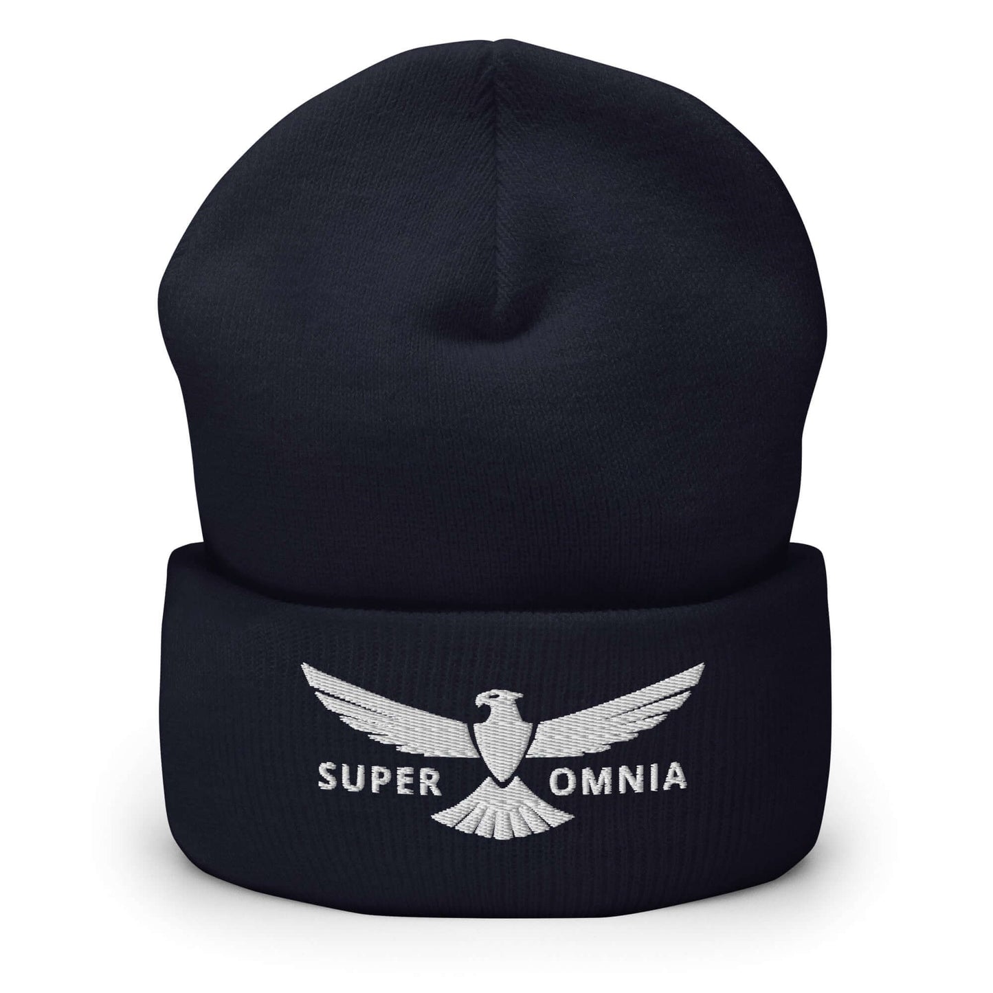 Cuffed Beanie Eagle "SUPER OMNIA" White One Size above all,animal motif,beanie,bold design,eagle,focus,freedom,iconic,independence,motivational,nature-inspired,resilience,soar,strength,unique design,unisex,vision,warmth,winter wear