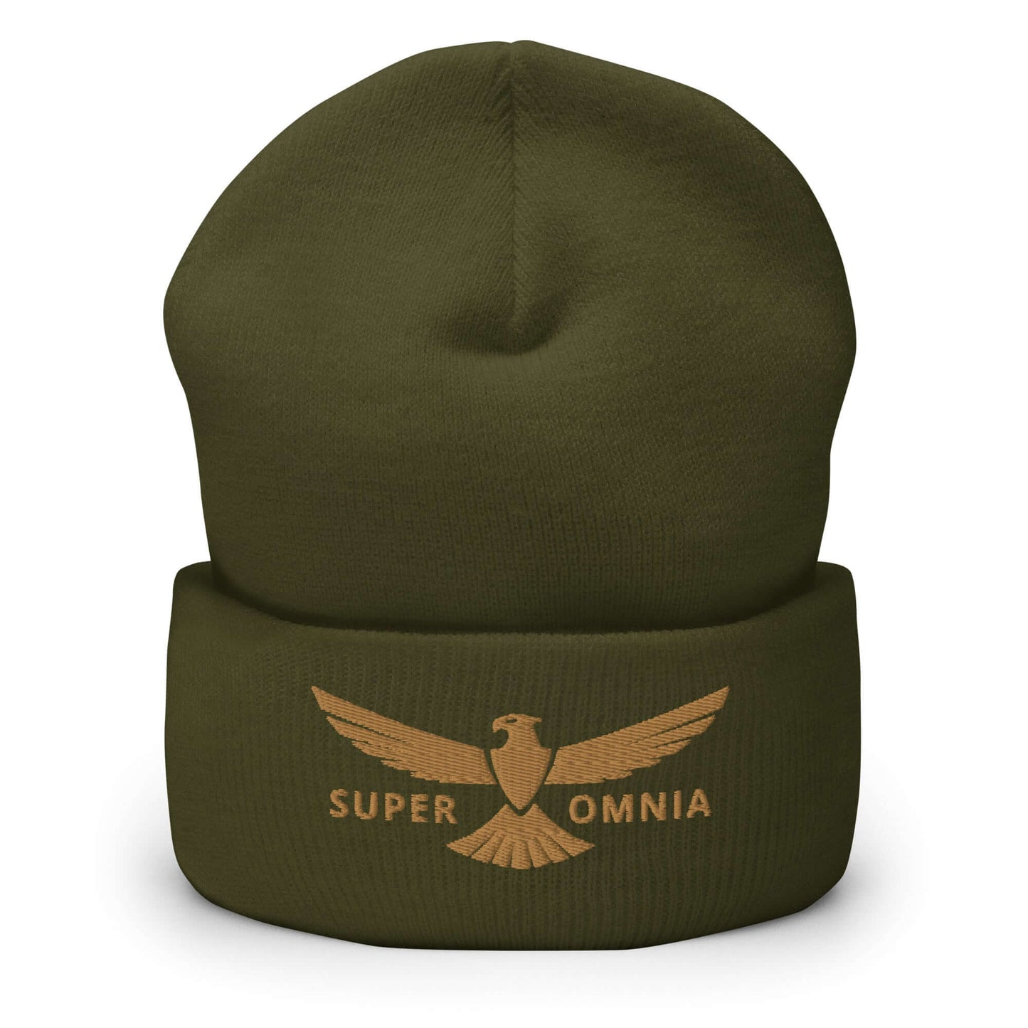 Cuffed Beanie Eagle "SUPER OMNIA" Old Gold One Size above all,animal motif,beanie,bold design,eagle,focus,freedom,iconic,independence,motivational,nature-inspired,resilience,soar,strength,unique design,unisex,vision,warmth,winter wear