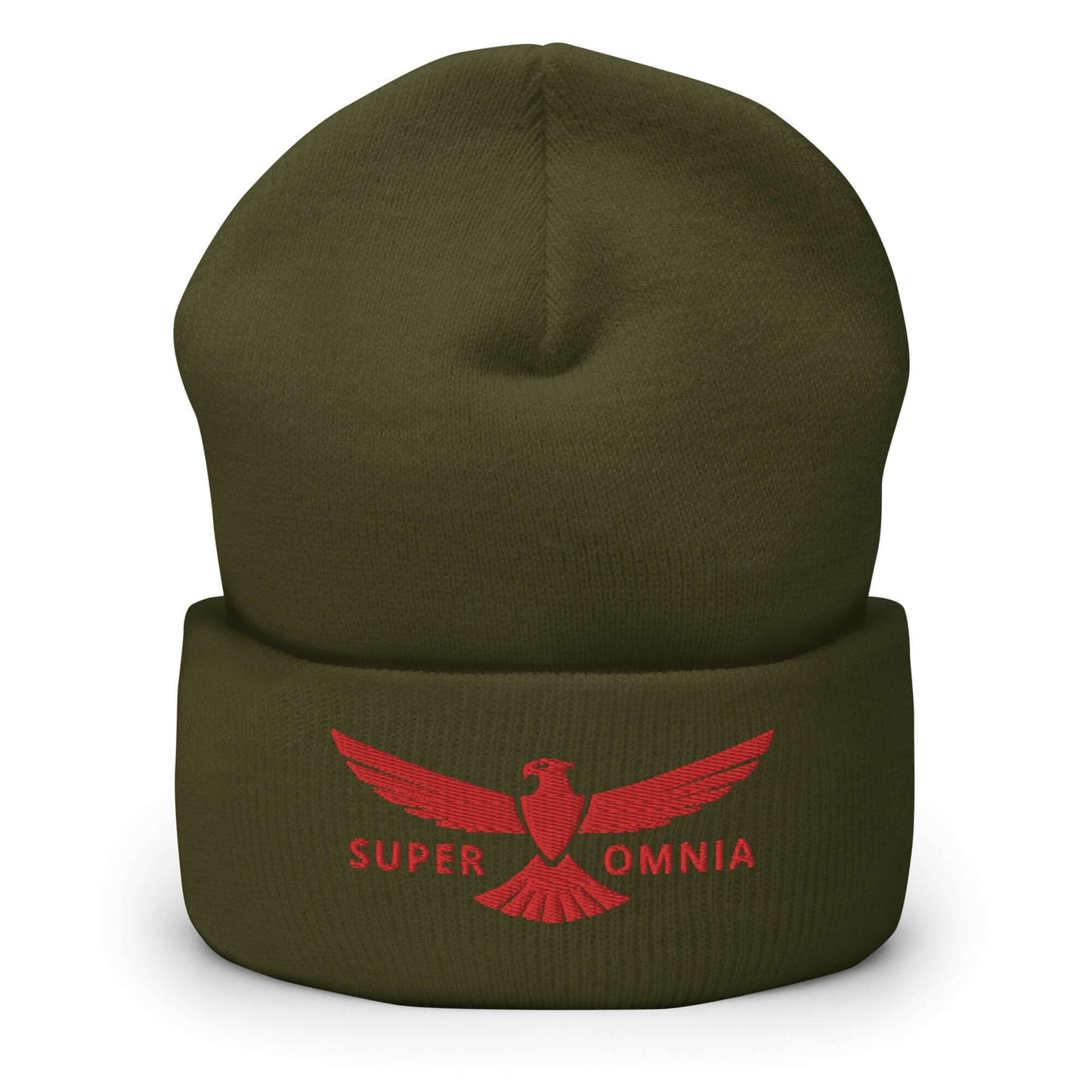 Cuffed Beanie Eagle "SUPER OMNIA" Red One Size above all,animal motif,beanie,bold design,eagle,focus,freedom,iconic,independence,motivational,nature-inspired,resilience,soar,strength,unique design,unisex,vision,warmth,winter wear