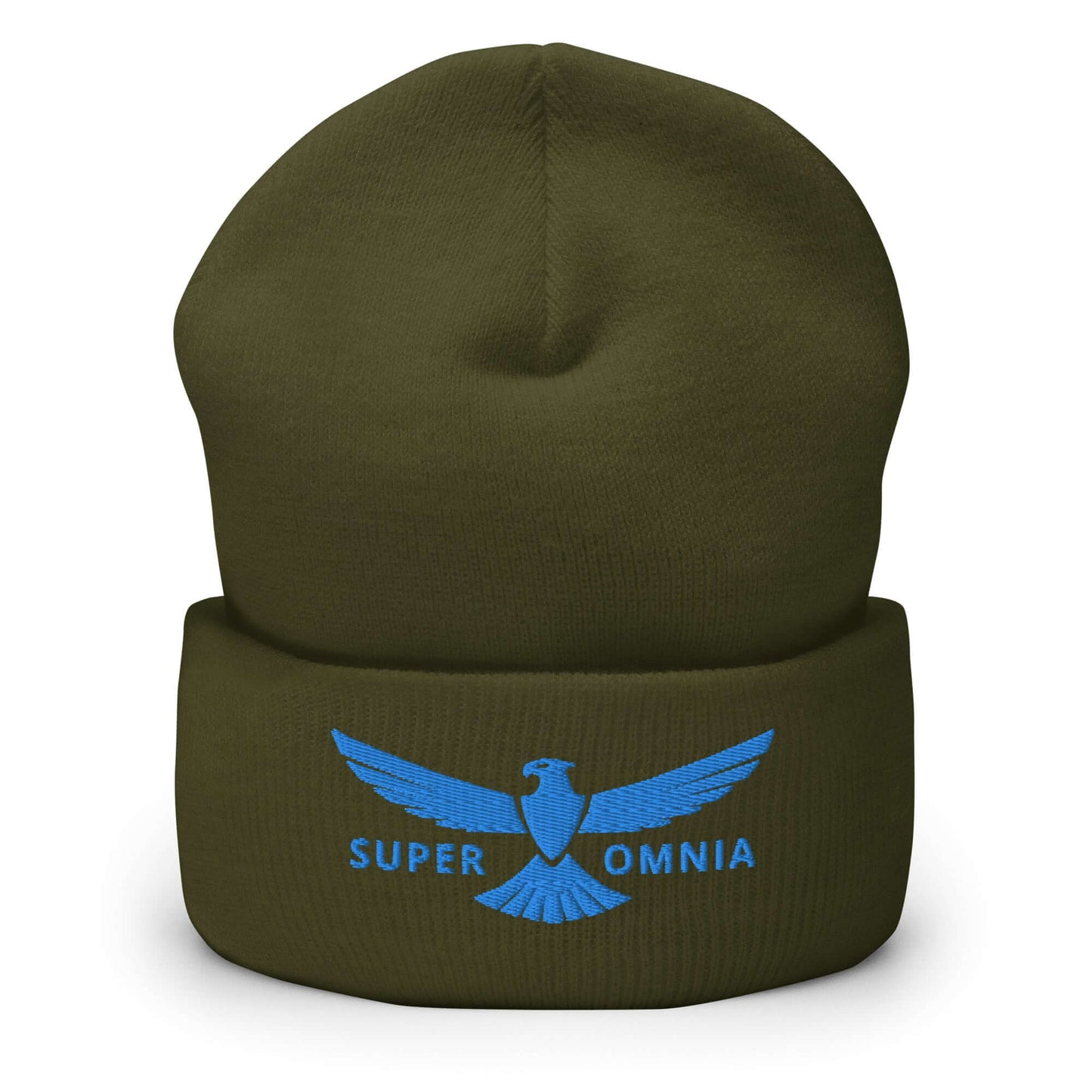 Cuffed Beanie Eagle "SUPER OMNIA" Blue One Size above all,animal motif,beanie,bold design,eagle,focus,freedom,iconic,independence,motivational,nature-inspired,resilience,soar,strength,unique design,unisex,vision,warmth,winter wear