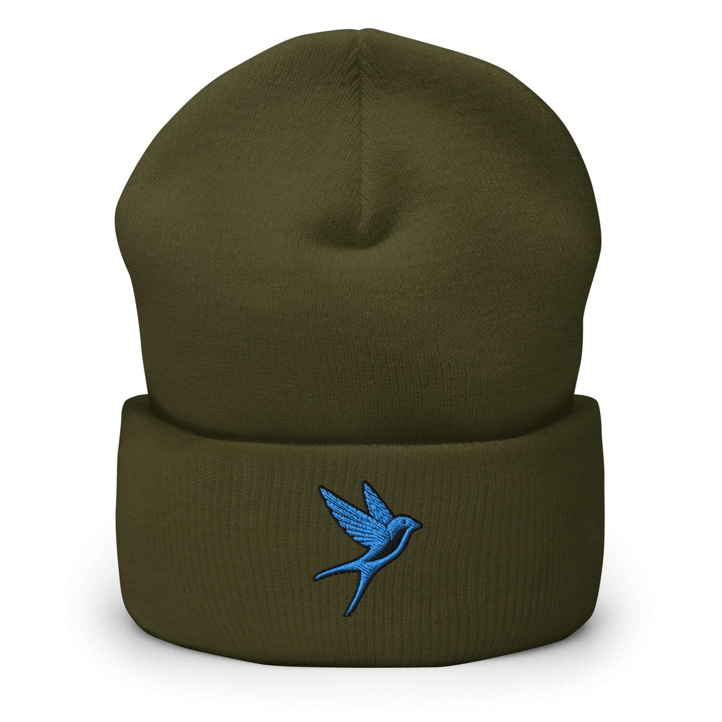 Cuffed Beanie "SWALLOW" Blue One Size animal motif,beanie,bold design,elegance,endurance,flight,freedom,iconic,journey,motivational,nature-inspired,resilience,spirit animal,swallow,transformation,unique design,unisex,warmth,winter wear