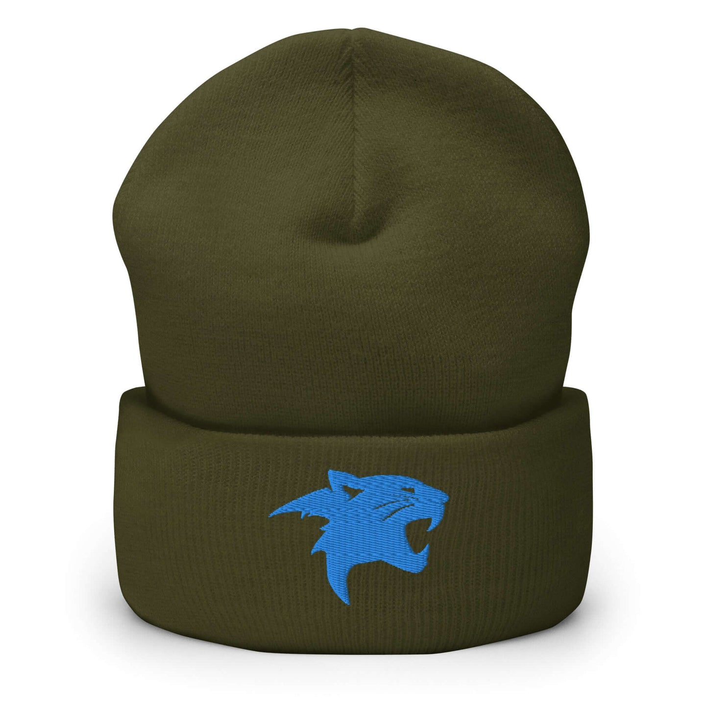 Cuffed Beanie "Panther Head" Blue One Size agility,animal motif,beanie,beast mode,bold design,iconic,motivational,nature-inspired,panther,power,stealth,strength,unique design,unisex,warmth,wild,winter wear