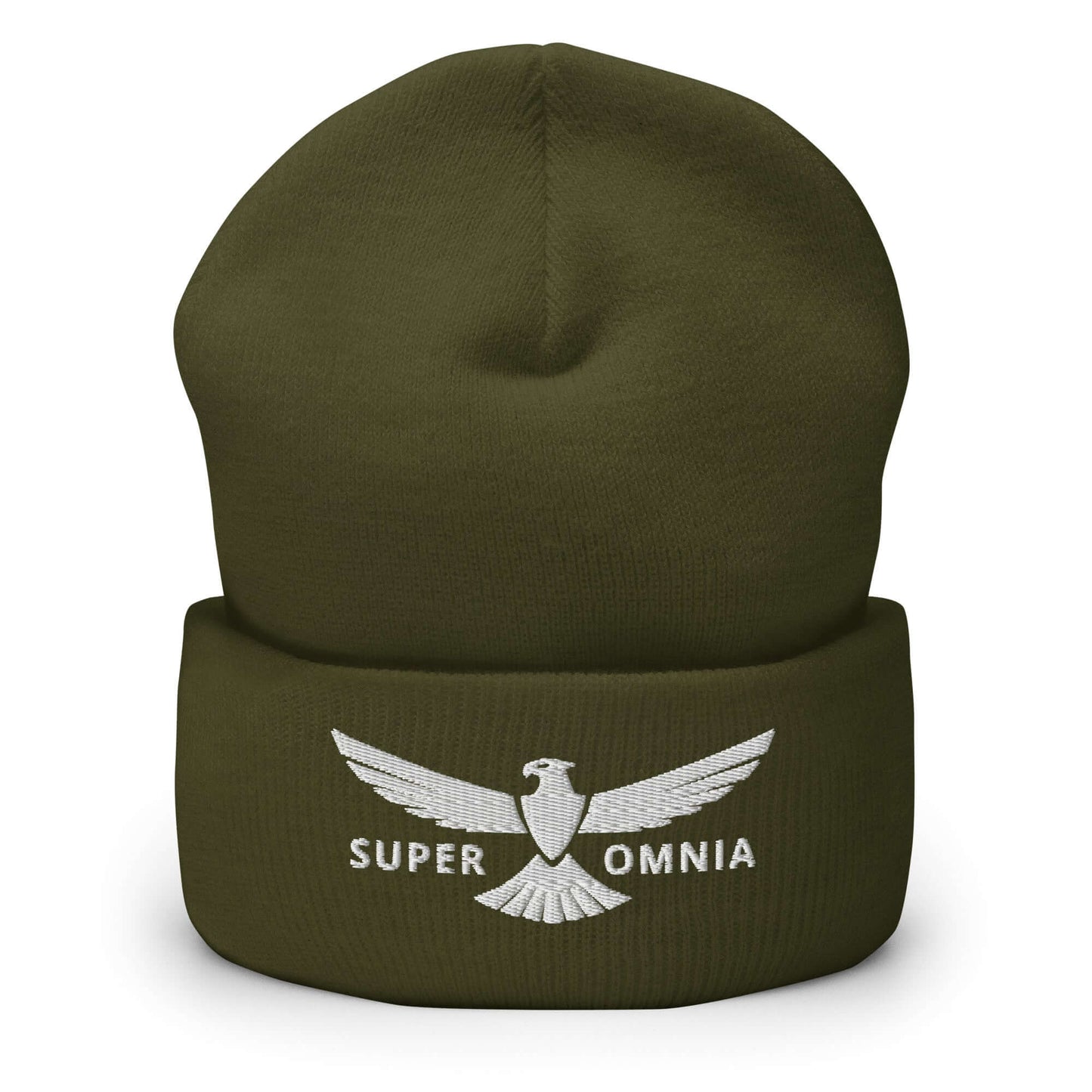 Cuffed Beanie Eagle "SUPER OMNIA" White One Size above all,animal motif,beanie,bold design,eagle,focus,freedom,iconic,independence,motivational,nature-inspired,resilience,soar,strength,unique design,unisex,vision,warmth,winter wear