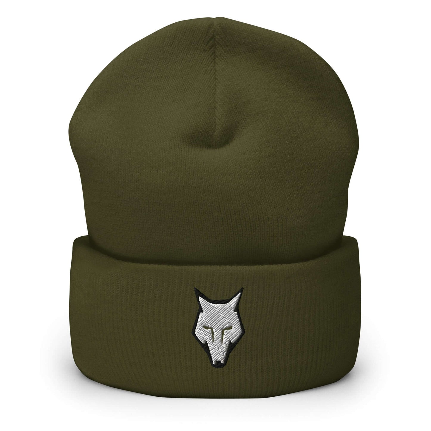 Cuffed Beanie Wolf Logo "LOBO" White One Size alpha,animal motif,beanie,bold design,courage,endurance,freedom,iconic,lone wolf,motivational,nature-inspired,predator,resilience,stealth,strength,survival,unique design,unisex,warmth,wild spirit,winter wear,w