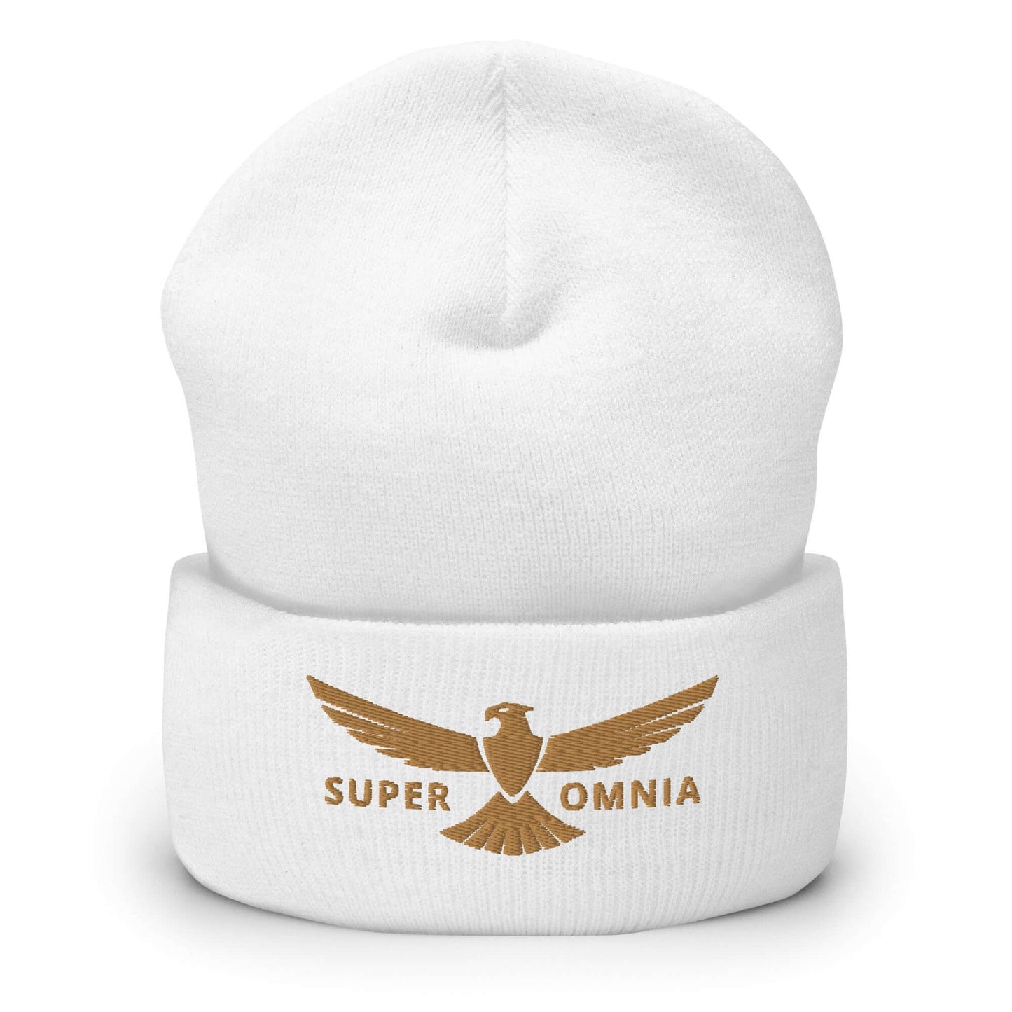 Cuffed Beanie Eagle "SUPER OMNIA" Old Gold One Size above all,animal motif,beanie,bold design,eagle,focus,freedom,iconic,independence,motivational,nature-inspired,resilience,soar,strength,unique design,unisex,vision,warmth,winter wear