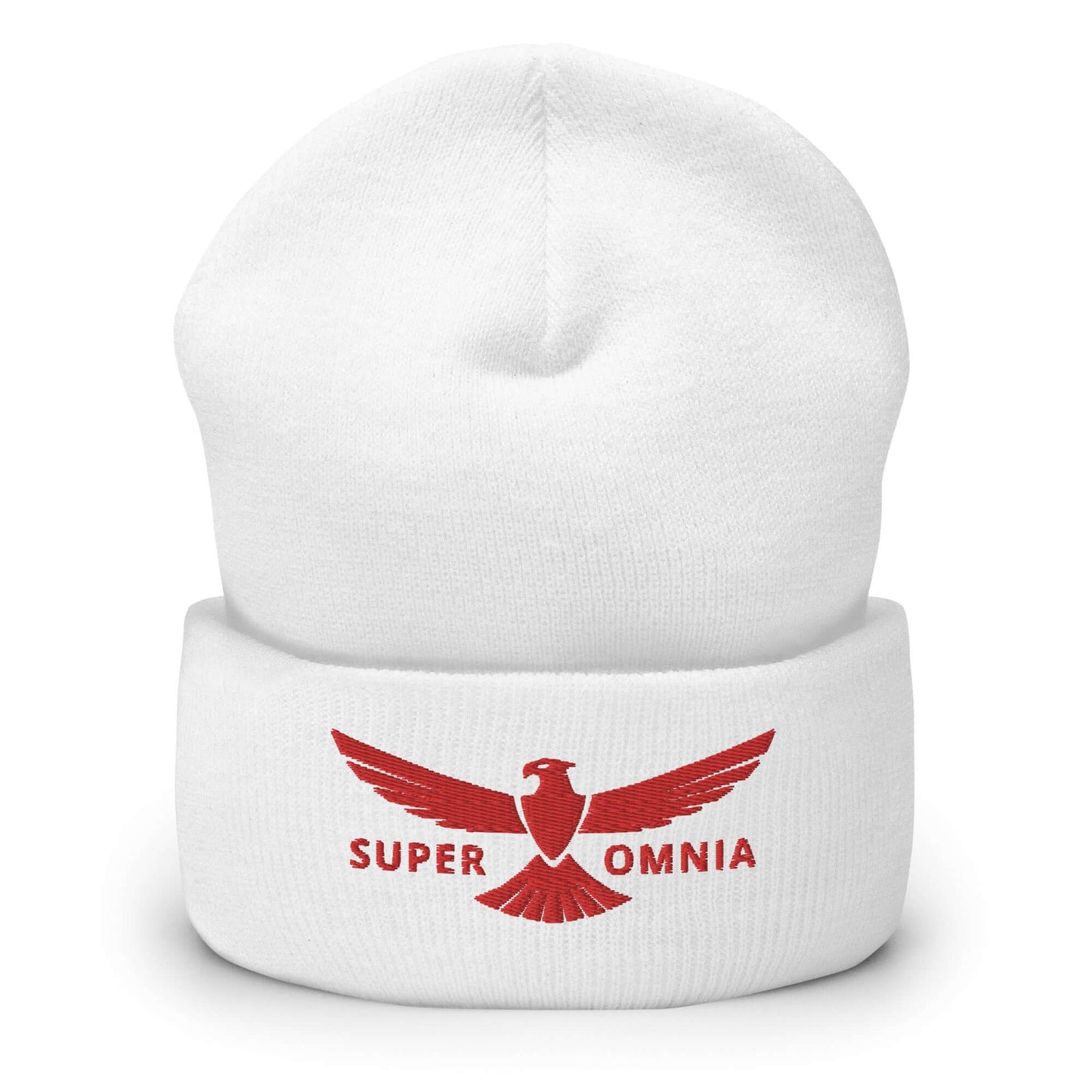 Cuffed Beanie Eagle "SUPER OMNIA" Red One Size above all,animal motif,beanie,bold design,eagle,focus,freedom,iconic,independence,motivational,nature-inspired,resilience,soar,strength,unique design,unisex,vision,warmth,winter wear