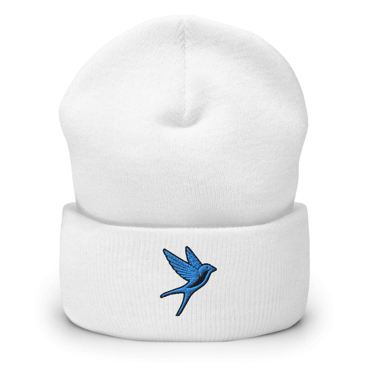 Cuffed Beanie "SWALLOW" Blue One Size animal motif,beanie,bold design,elegance,endurance,flight,freedom,iconic,journey,motivational,nature-inspired,resilience,spirit animal,swallow,transformation,unique design,unisex,warmth,winter wear