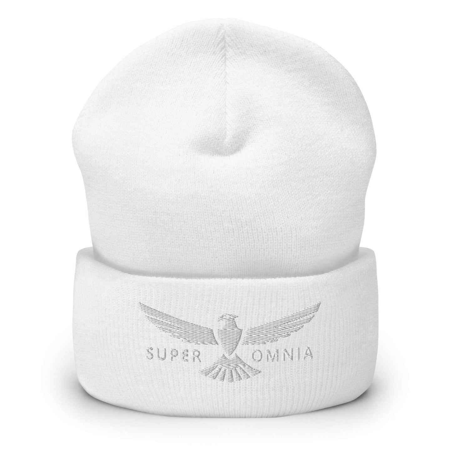 Cuffed Beanie Eagle "SUPER OMNIA" White One Size above all,animal motif,beanie,bold design,eagle,focus,freedom,iconic,independence,motivational,nature-inspired,resilience,soar,strength,unique design,unisex,vision,warmth,winter wear