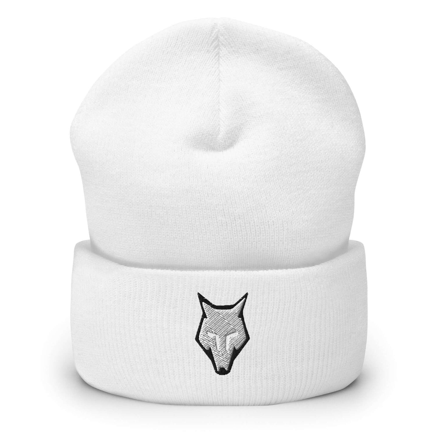 Cuffed Beanie Wolf Logo "LOBO" White One Size alpha,animal motif,beanie,bold design,courage,endurance,freedom,iconic,lone wolf,motivational,nature-inspired,predator,resilience,stealth,strength,survival,unique design,unisex,warmth,wild spirit,winter wear,w