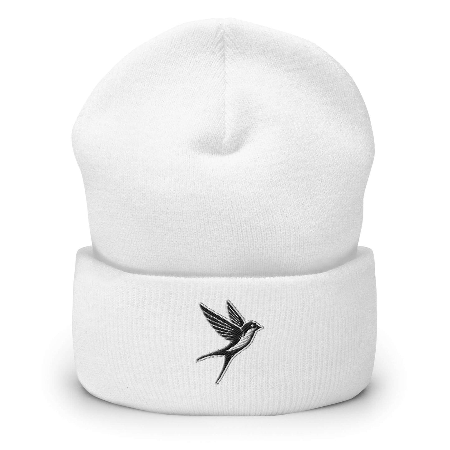 Cuffed Beanie "SWALLOW" Black One Size animal motif,beanie,bold design,elegance,endurance,flight,freedom,iconic,journey,motivational,nature-inspired,resilience,spirit animal,swallow,transformation,unique design,unisex,warmth,winter wear