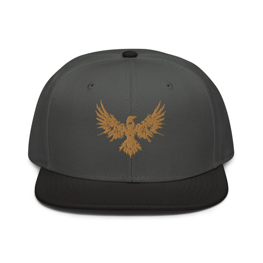 Snapback Hat Raven "ENIGMA" Old Gold One Size adjustable,animal motif,bold design,endurance,enigma,freedom,iconic,mystery,premium quality,raven,snapback hat,statement piece,street style,transformation,unique design,unisex