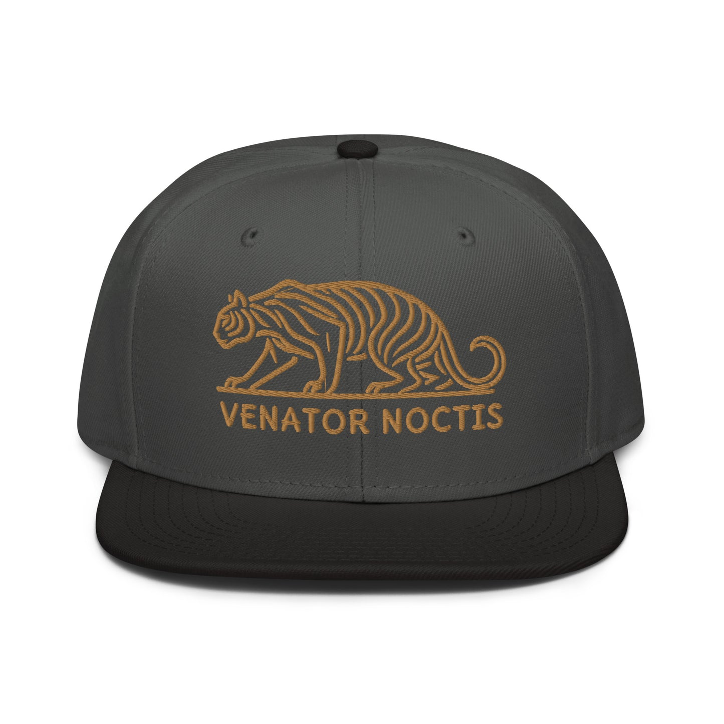 Snapback Hat "Tiger VENATOR NOCTIS" Old Gold One Size adjustable,agility,animal motif,bold design,courage,iconic,power,predator,premium quality,snapback hat,statement piece,street style,strength,tiger,unique design,unisex,untamed,wild