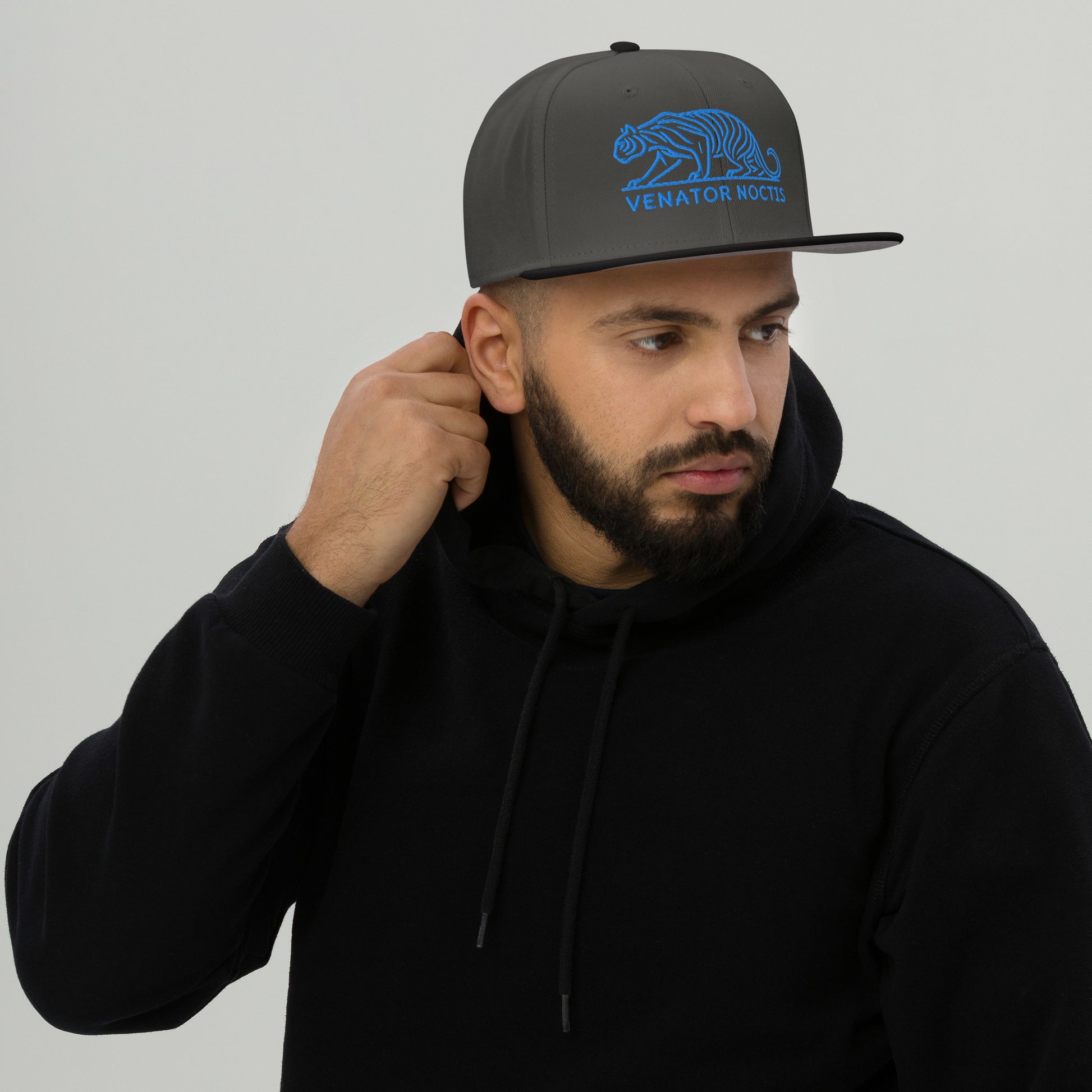 Snapback Hat "Tiger VENATOR NOCTIS" Blue One Size adjustable,agility,animal motif,bold design,courage,iconic,power,predator,premium quality,snapback hat,statement piece,street style,strength,tiger,unique design,unisex,untamed,wild