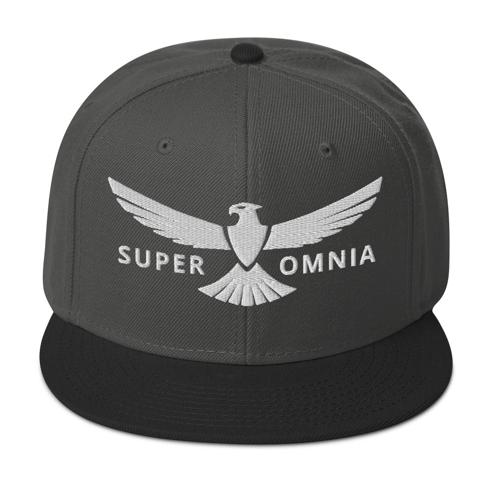 Snapback Hat Eagle "SUPER OMNIA" White One Size above all,adjustable,animal motif,bold design,eagle,focus,freedom,iconic,independence,premium quality,resilience,snapback hat,soar,statement piece,street style,strength,unique design,unisex,vision