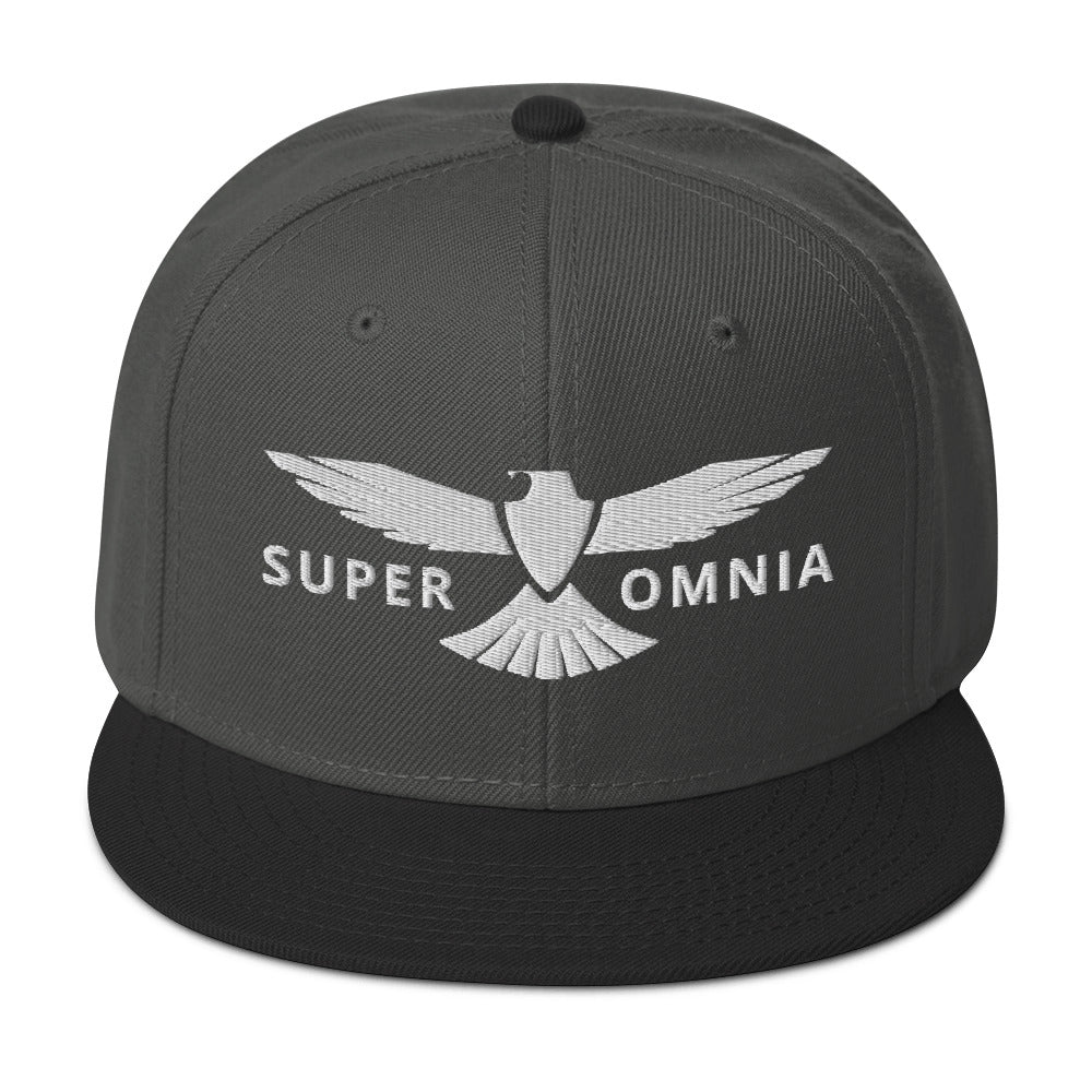 Snapback Hat Eagle "SUPER OMNIA" White One Size above all,adjustable,animal motif,bold design,eagle,focus,freedom,iconic,independence,premium quality,resilience,snapback hat,soar,statement piece,street style,strength,unique design,unisex,vision