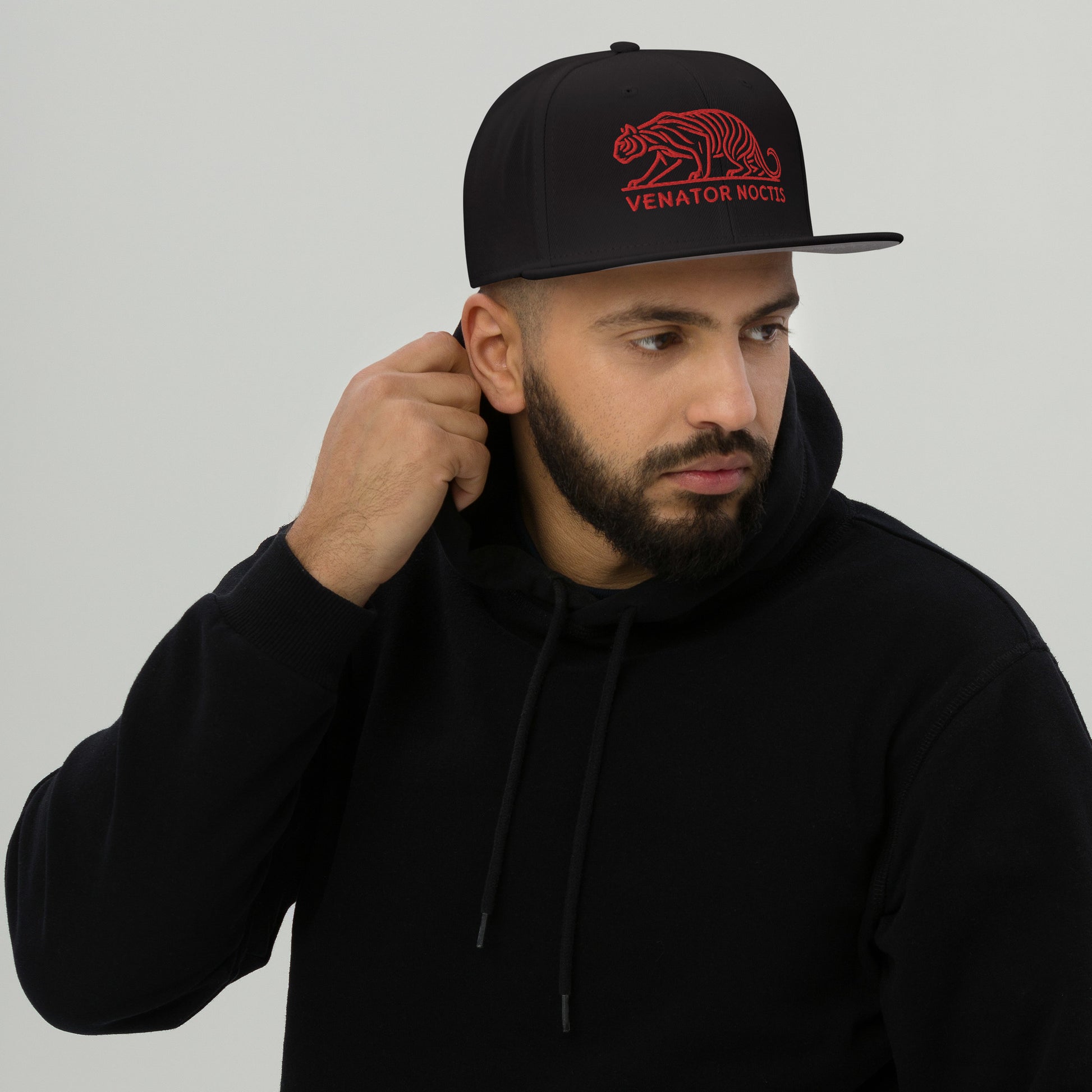 Snapback Hat "Tiger VENATOR NOCTIS" Red One Size adjustable,agility,animal motif,bold design,courage,iconic,power,predator,premium quality,snapback hat,statement piece,street style,strength,tiger,unique design,unisex,untamed,wild