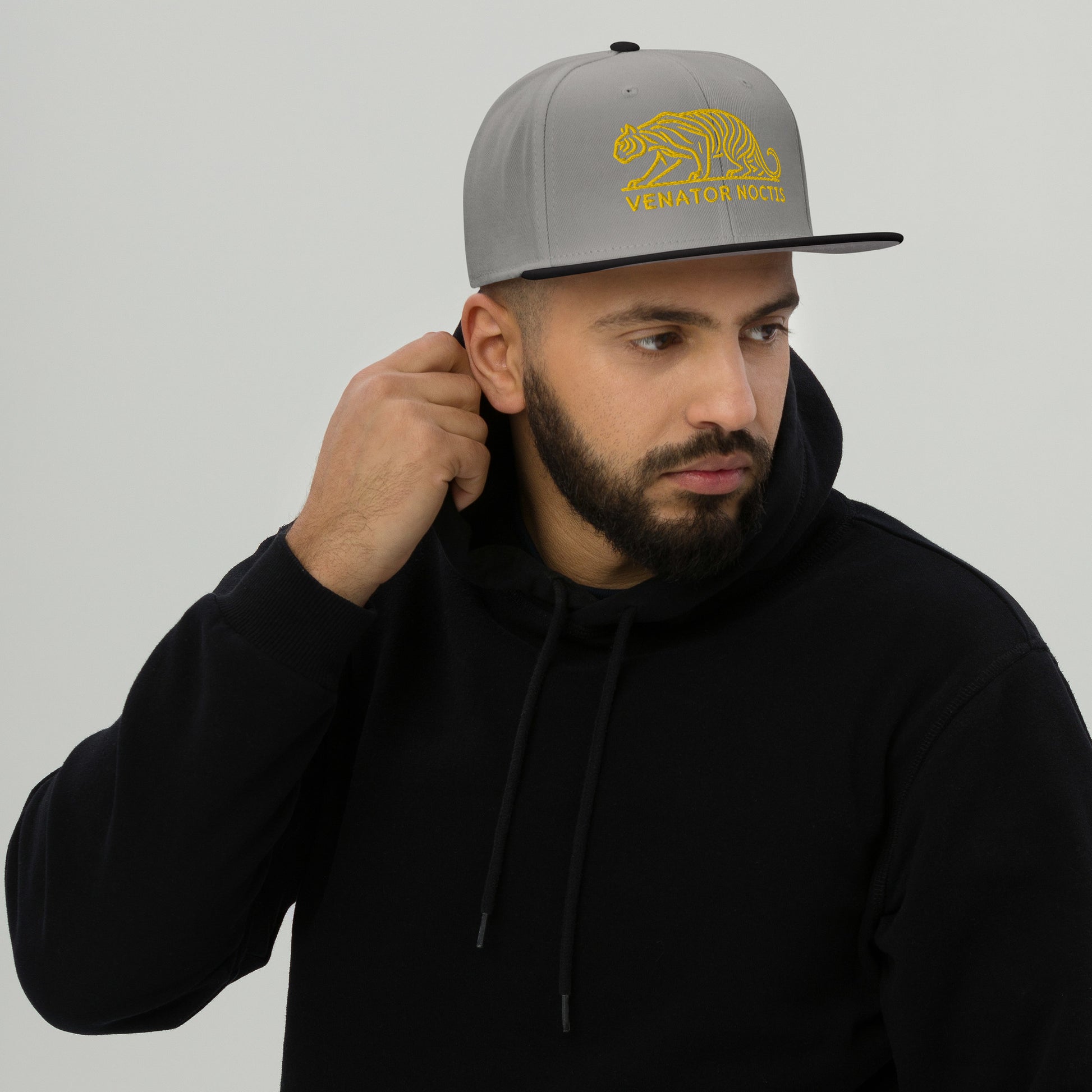 Snapback Hat "Tiger VENATOR NOCTIS" Gold One Size adjustable,agility,animal motif,bold design,courage,iconic,power,predator,premium quality,snapback hat,statement piece,street style,strength,tiger,unique design,unisex,untamed,wild