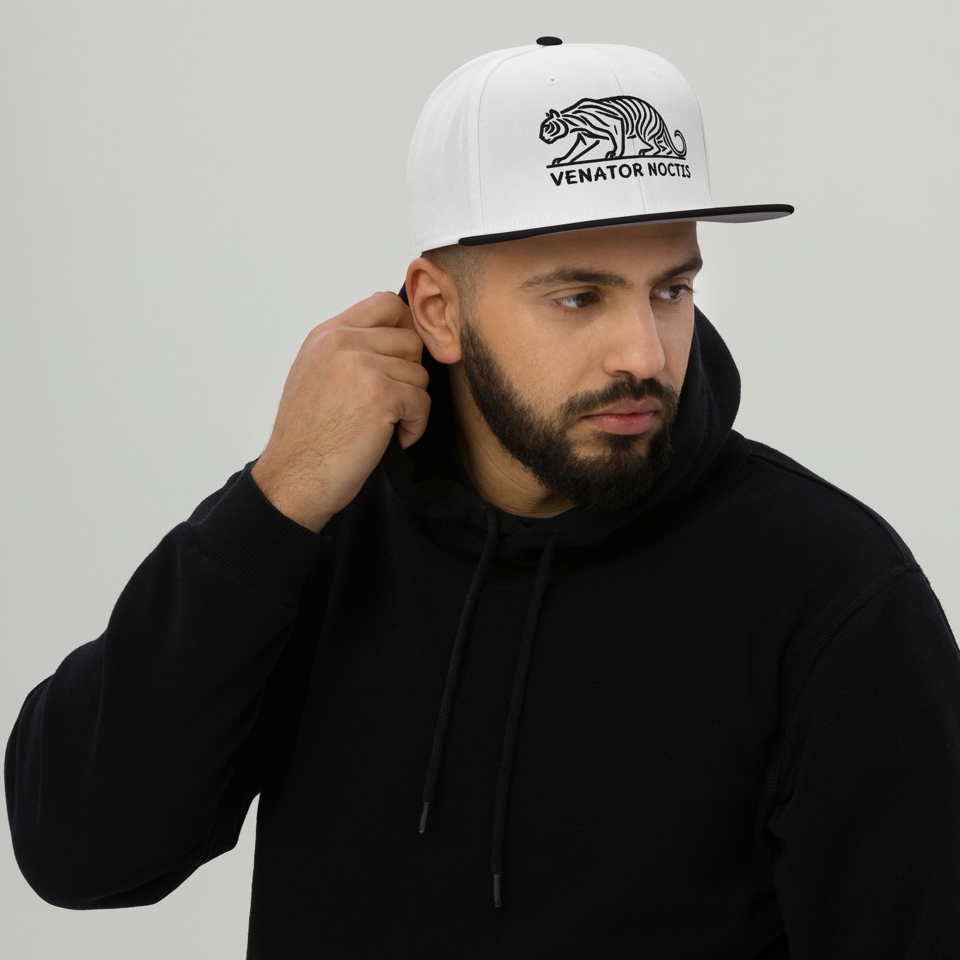 Snapback Hat "Tiger VENATOR NOCTIS" Black One Size adjustable,agility,animal motif,bold design,courage,iconic,power,predator,premium quality,snapback hat,statement piece,street style,strength,tiger,unique design,unisex,untamed,wild