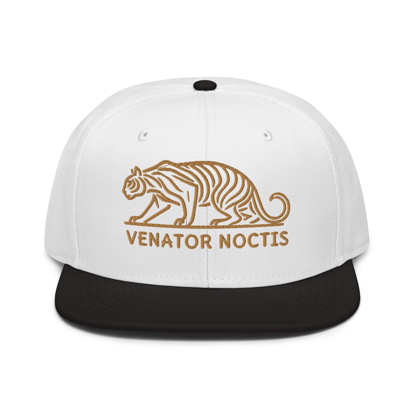 Snapback Hat "Tiger VENATOR NOCTIS" Old Gold One Size adjustable,agility,animal motif,bold design,courage,iconic,power,predator,premium quality,snapback hat,statement piece,street style,strength,tiger,unique design,unisex,untamed,wild