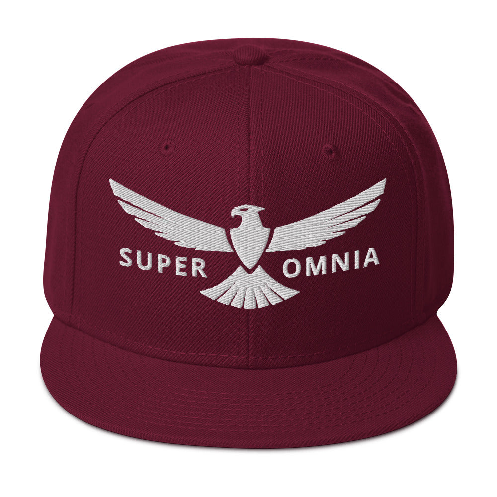 Snapback Hat Eagle "SUPER OMNIA" White One Size above all,adjustable,animal motif,bold design,eagle,focus,freedom,iconic,independence,premium quality,resilience,snapback hat,soar,statement piece,street style,strength,unique design,unisex,vision