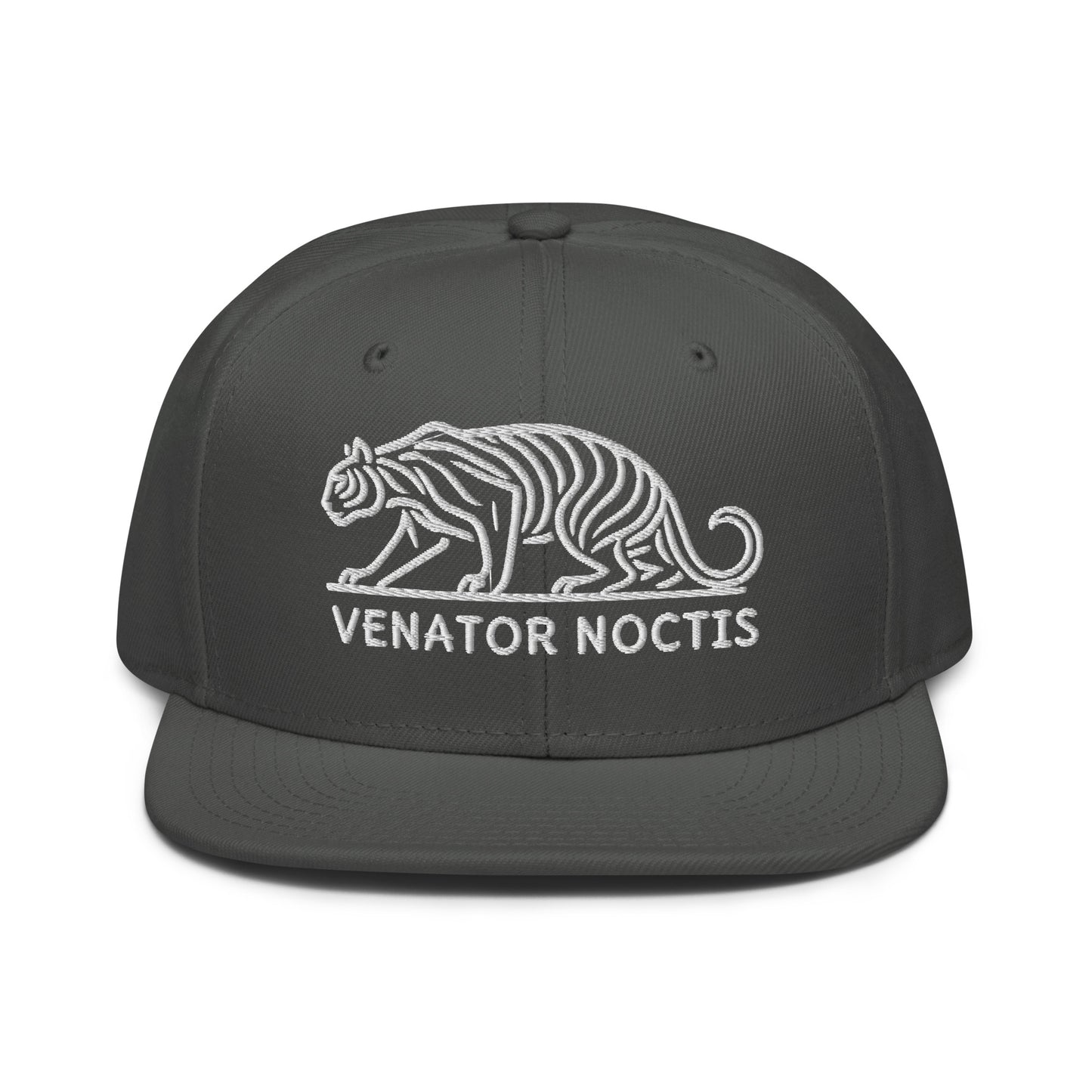 Snapback Hat "Tiger VENATOR NOCTIS" White One Size adjustable,agility,animal motif,bold design,courage,iconic,power,predator,premium quality,snapback hat,statement piece,street style,strength,tiger,unique design,unisex,untamed,wild