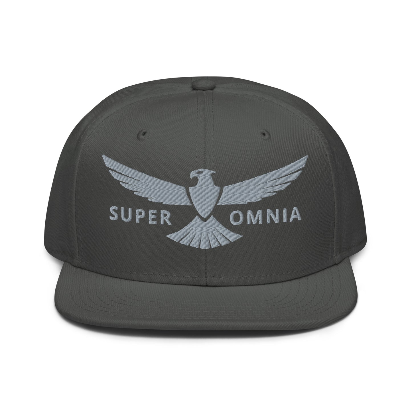 Snapback Hat Eagle "SUPER OMNIA" Grey One Size above all,adjustable,animal motif,bold design,eagle,focus,freedom,iconic,independence,premium quality,resilience,snapback hat,soar,statement piece,street style,strength,unique design,unisex,vision