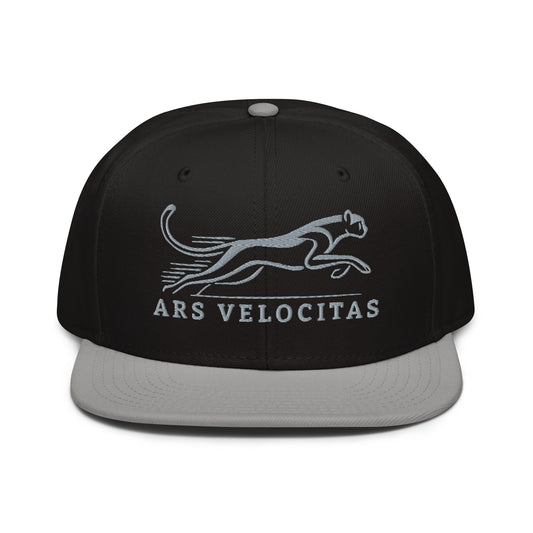 Snapback Hat Cheetah "ARS VELOCITAS" Grey One Size adjustable,agility,animal motif,bold design,cheetah,endurance,iconic,nature-inspired,predator,premium quality,resilience,snapback hat,speed,statement piece,stealth,street style,strength,unique design,unis