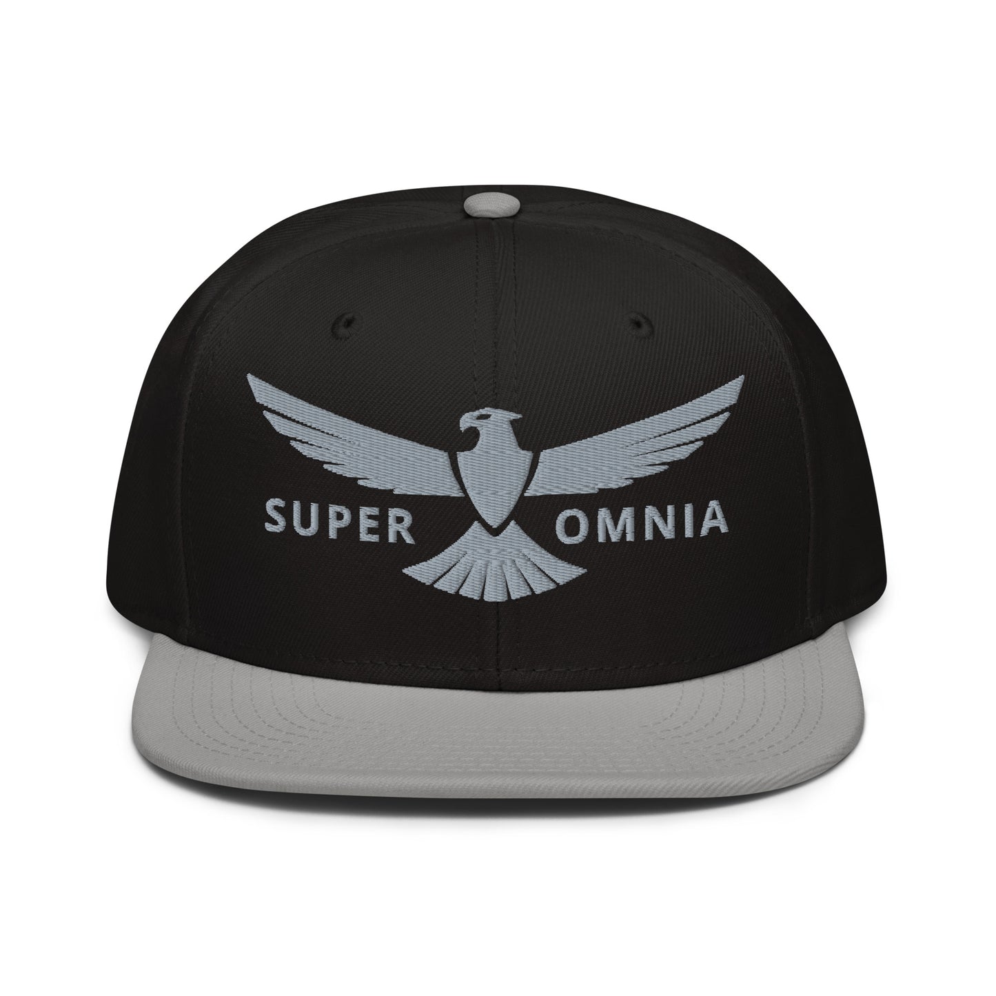 Snapback Hat Eagle "SUPER OMNIA" Grey One Size above all,adjustable,animal motif,bold design,eagle,focus,freedom,iconic,independence,premium quality,resilience,snapback hat,soar,statement piece,street style,strength,unique design,unisex,vision