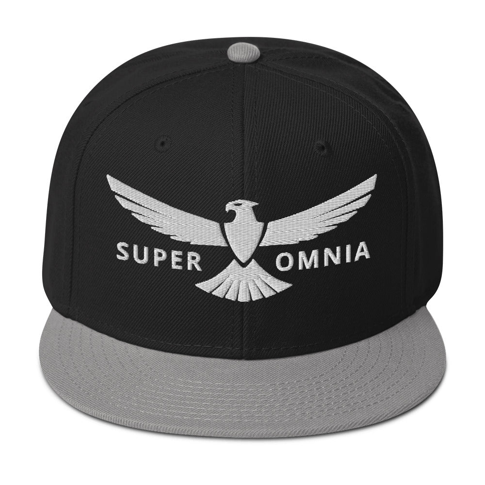 Snapback Hat Eagle "SUPER OMNIA" White One Size above all,adjustable,animal motif,bold design,eagle,focus,freedom,iconic,independence,premium quality,resilience,snapback hat,soar,statement piece,street style,strength,unique design,unisex,vision