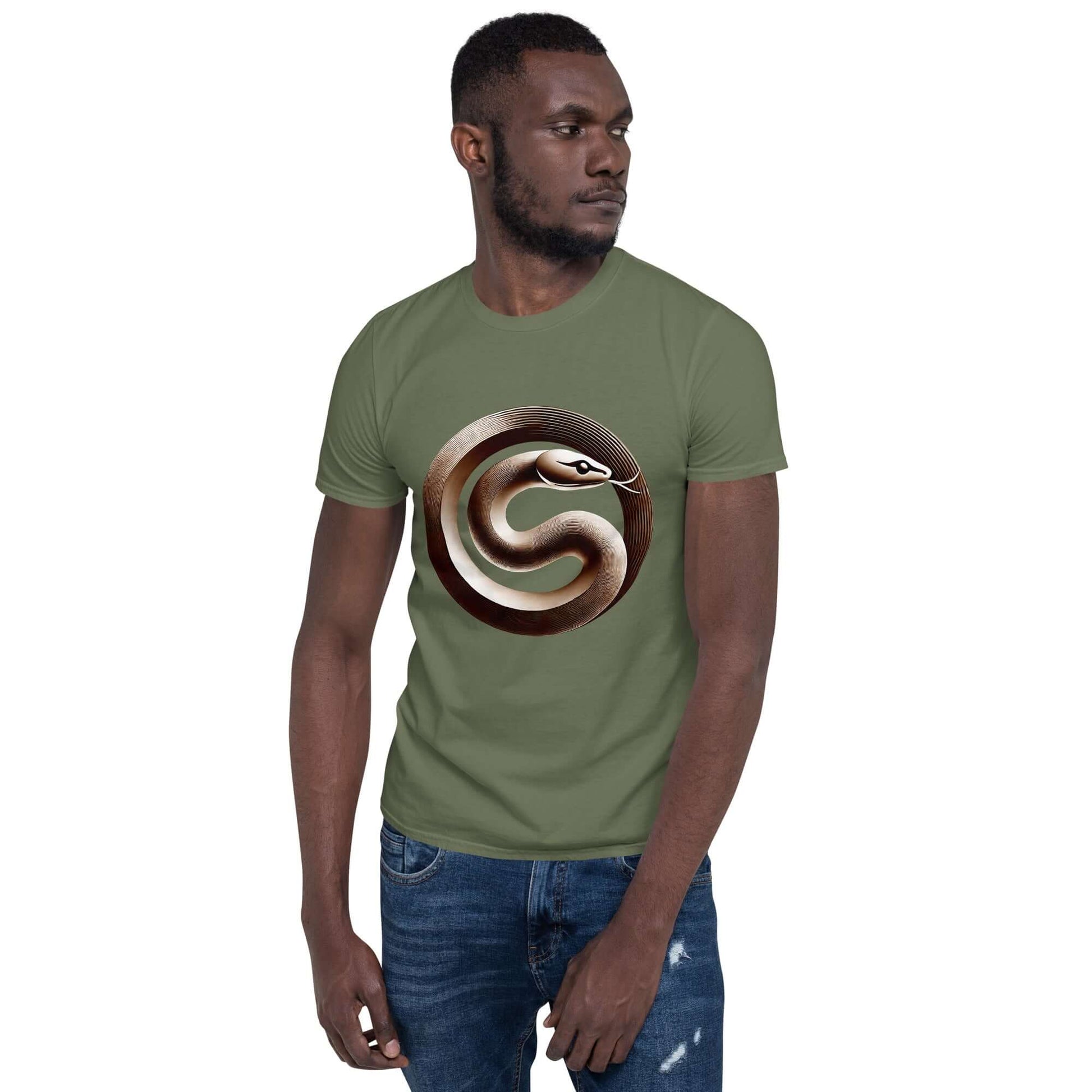 Serpent Bronze Unisex T-Shirt 100% Cotton ancient symbol,animal motif,animal print,bold design,casual wear,freedom,knowledge,motivational,mystery,nature-inspired,power,premium quality,resilience,serpent,statement piece,strength,T-shirt,transformation,uniq